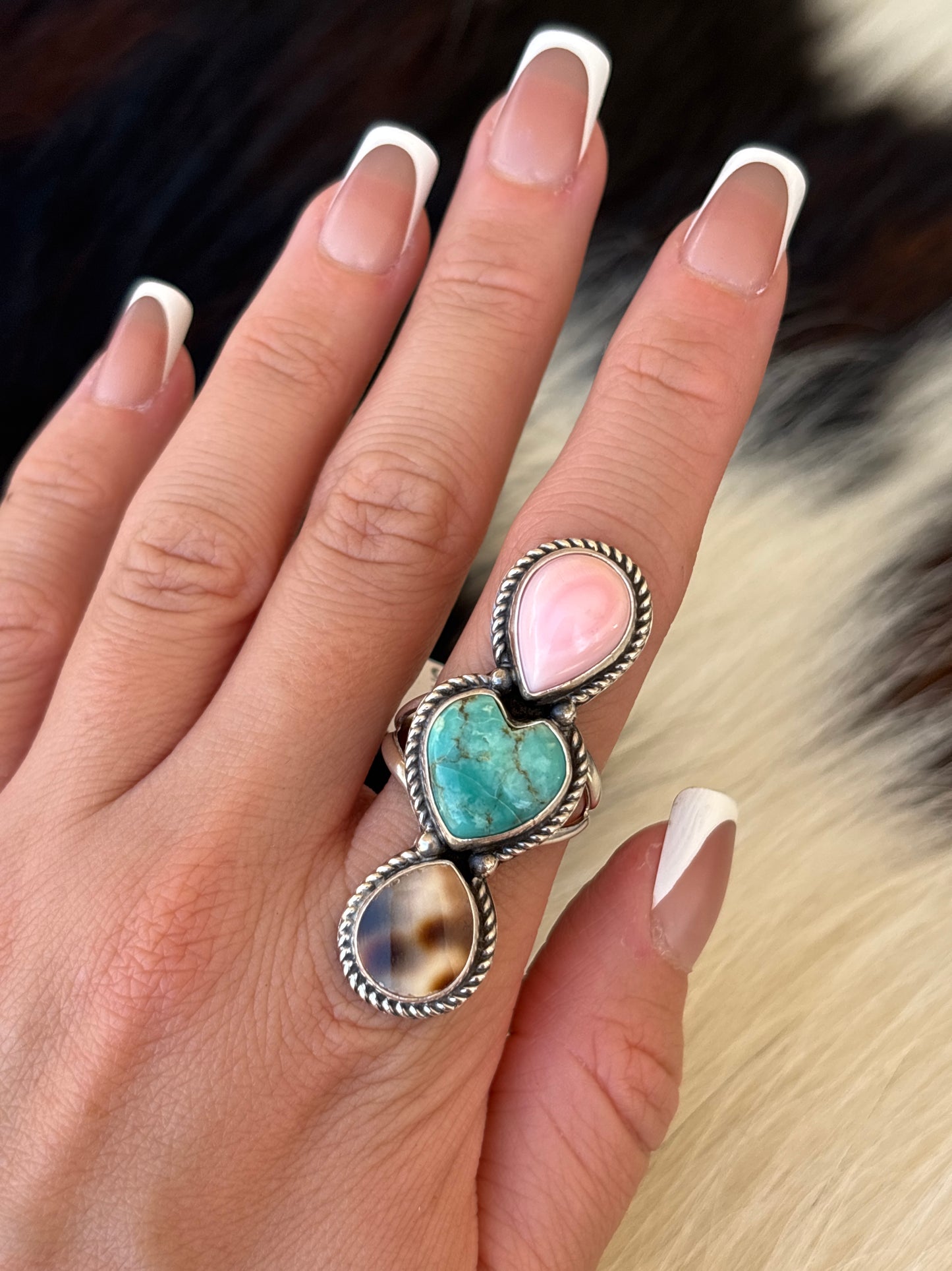 Native American, Hand-Made, Multi-stone & Sterling Silver Ring