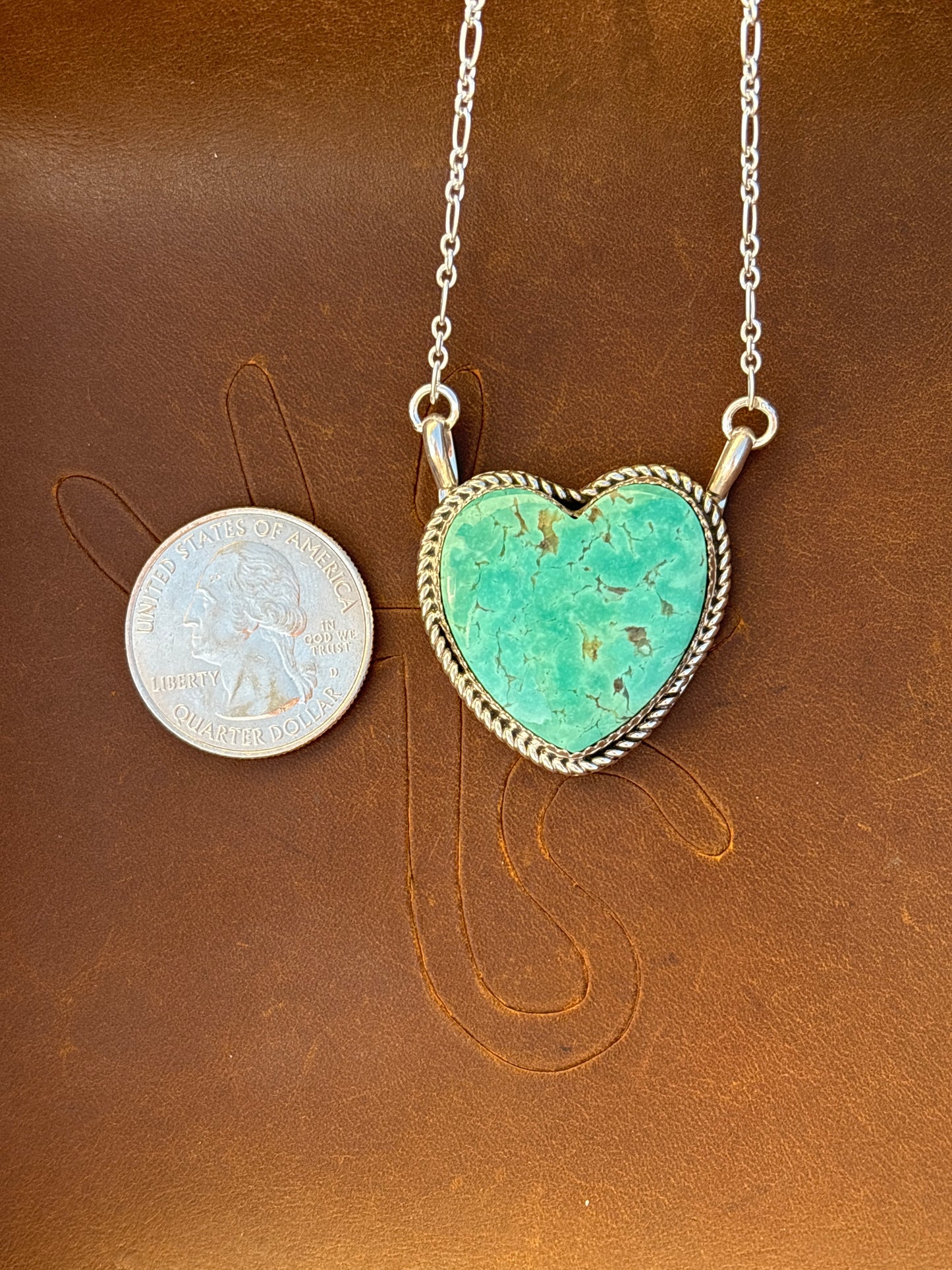 Native American, Hand-Made, Turquoise & Sterling Silver Heart Necklace