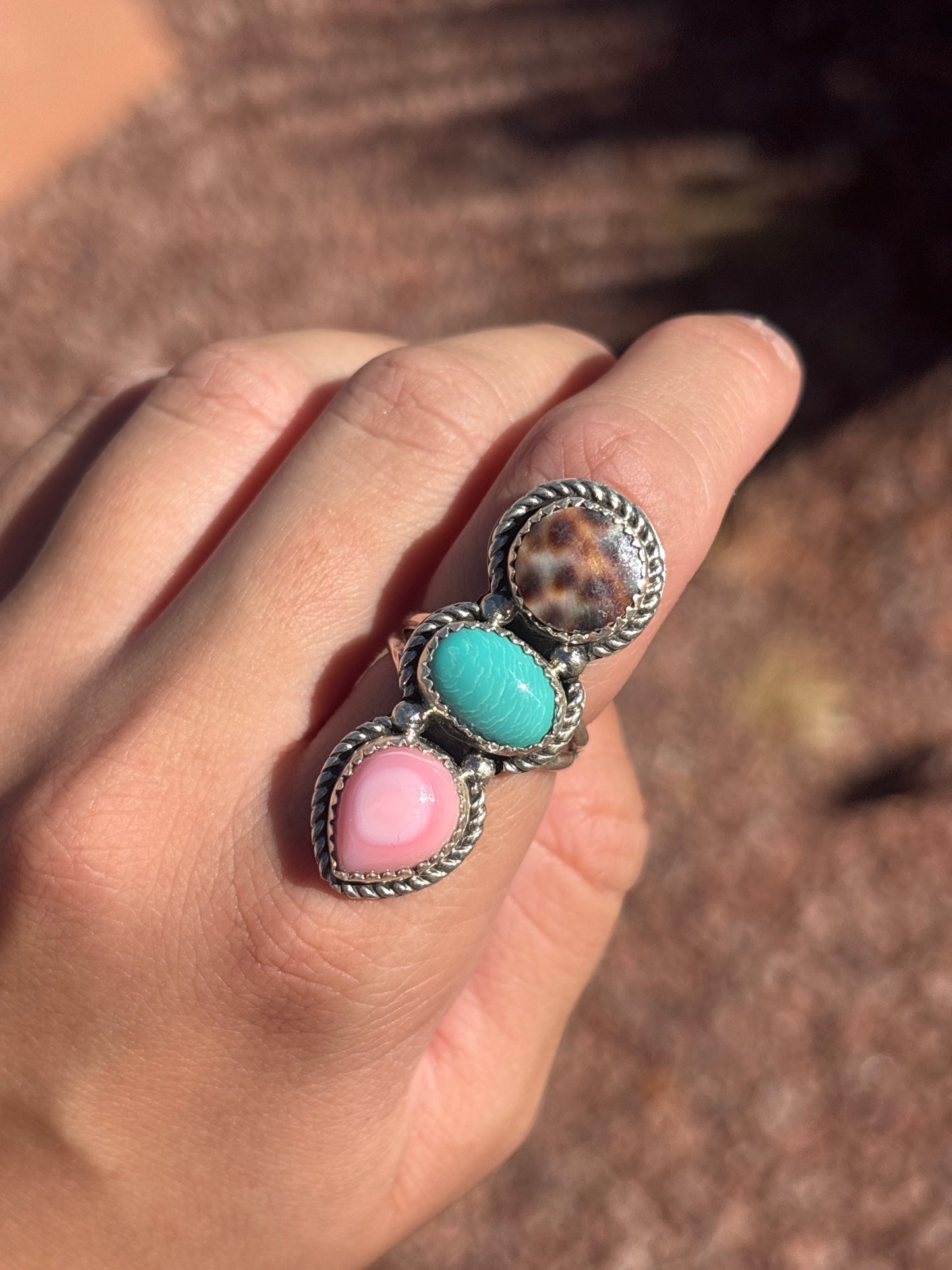Native American, Hand-Made, Multi-stone & Sterling Silver Ring