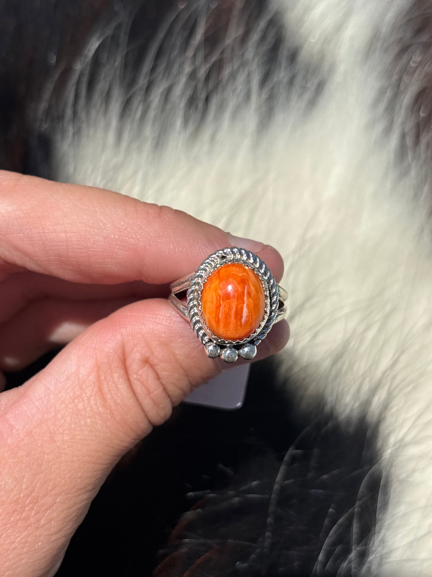 Native American, Hand-Made, Spiny Oyster & Sterling Silver Ring