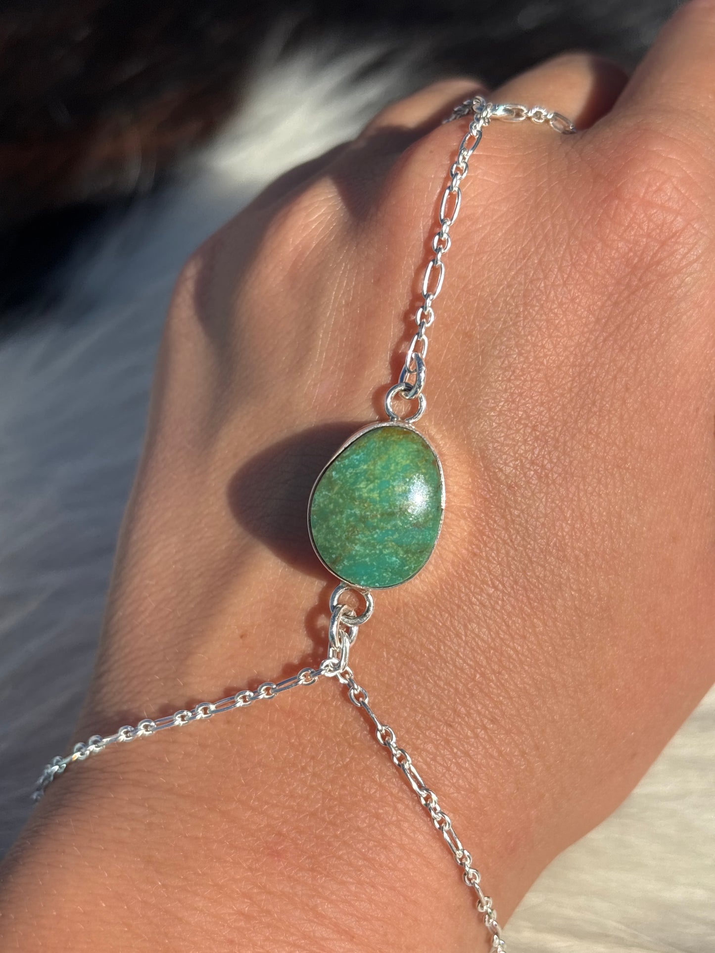Native American, Handmade, Turquoise & Sterling Silver Hand Chain #16