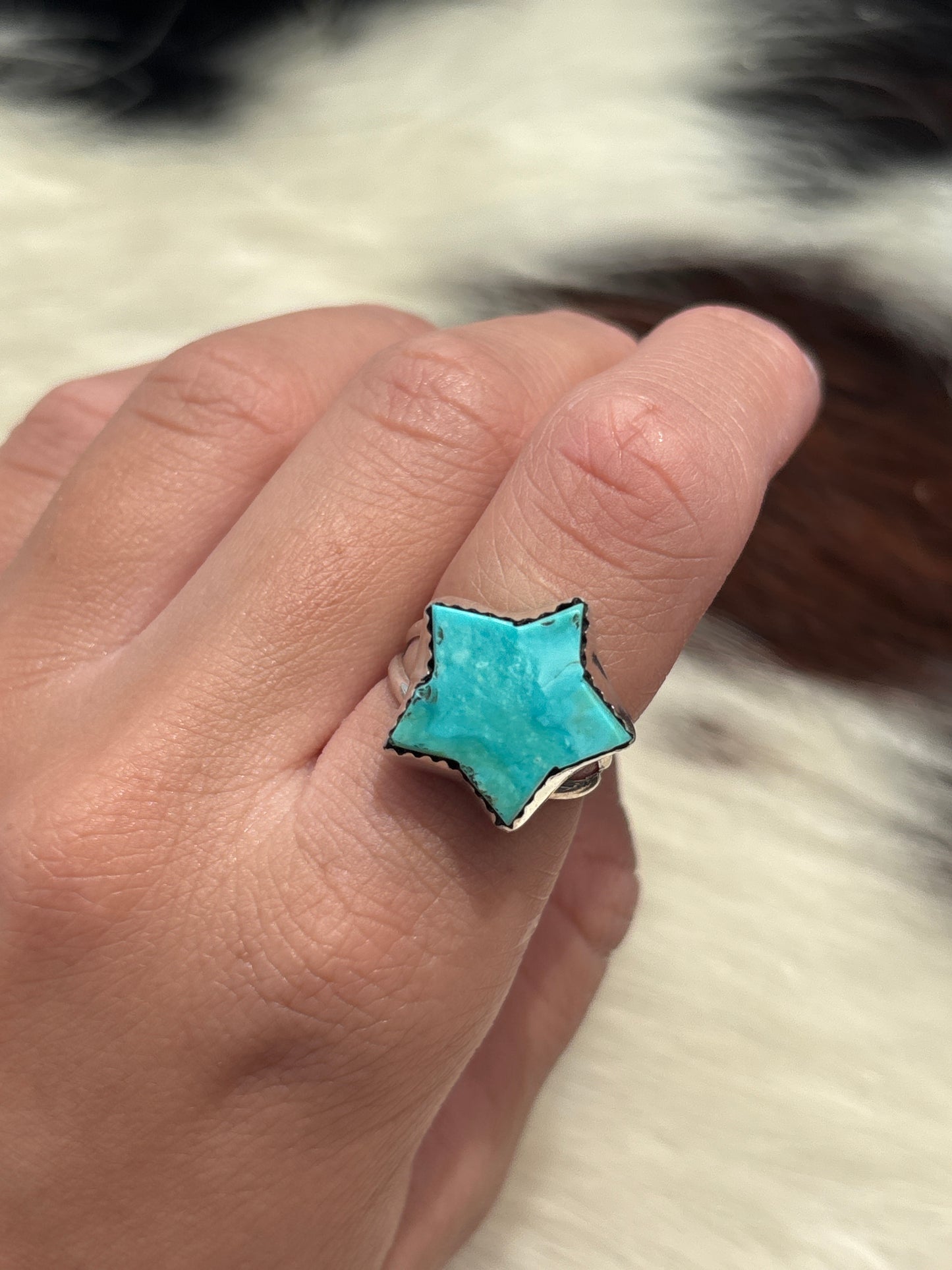 Native American, Hand-Made, Turquoise & Sterling Silver Star Ring