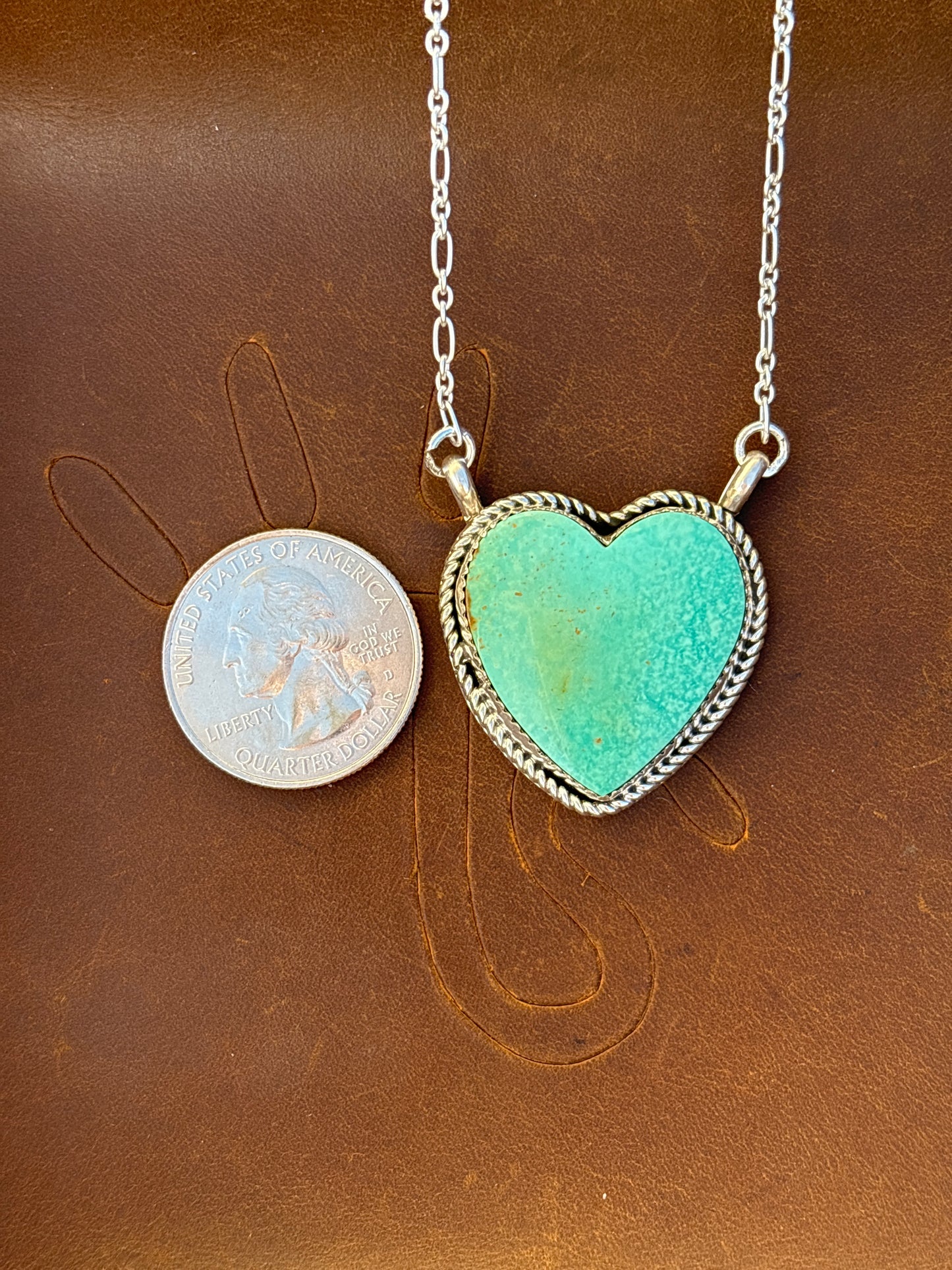 Native American, Hand-Made, Turquoise & Sterling Silver Heart Necklace