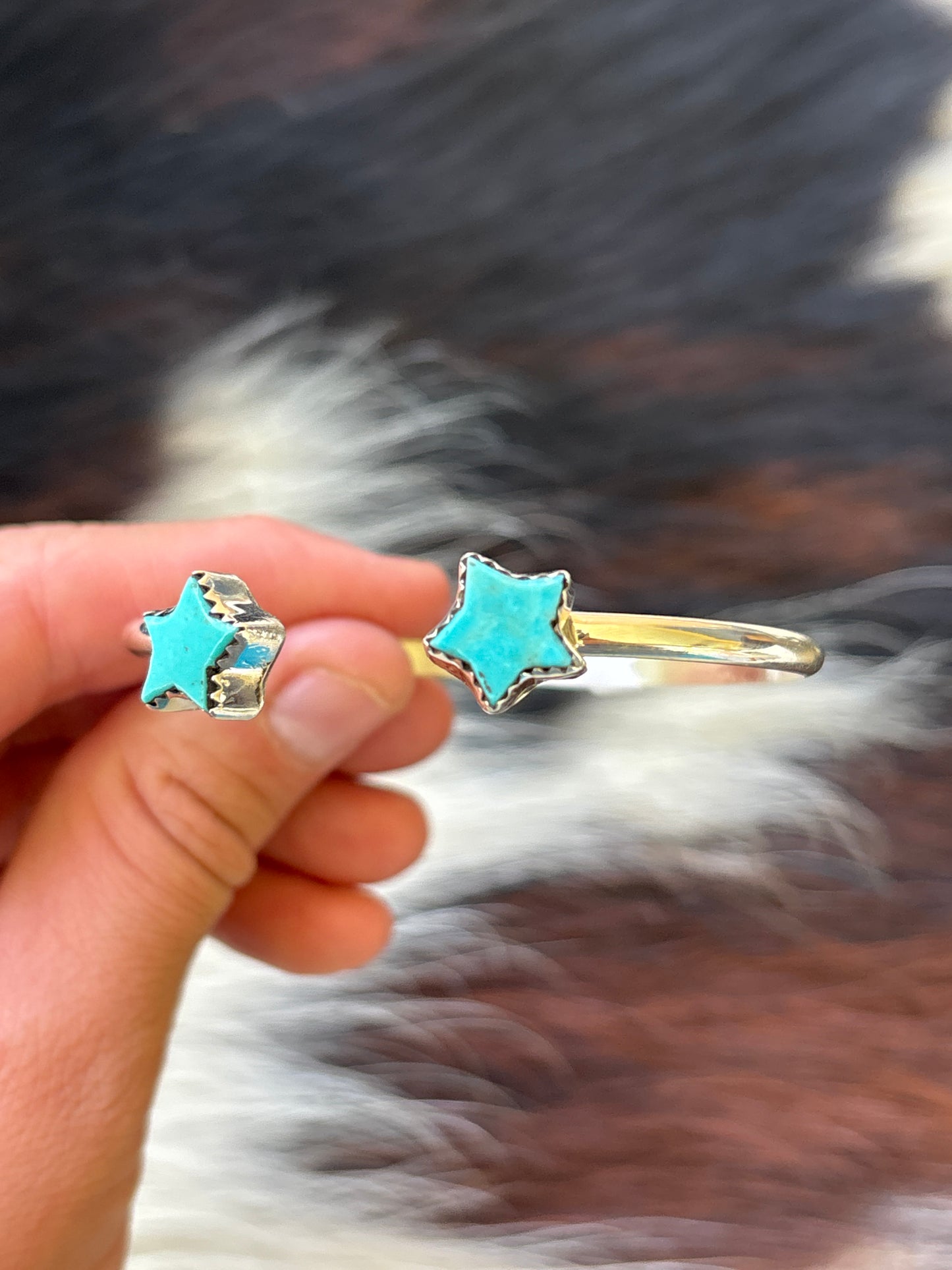 Native American, Handmade, Turquoise & Sterling Silver Star Cuff