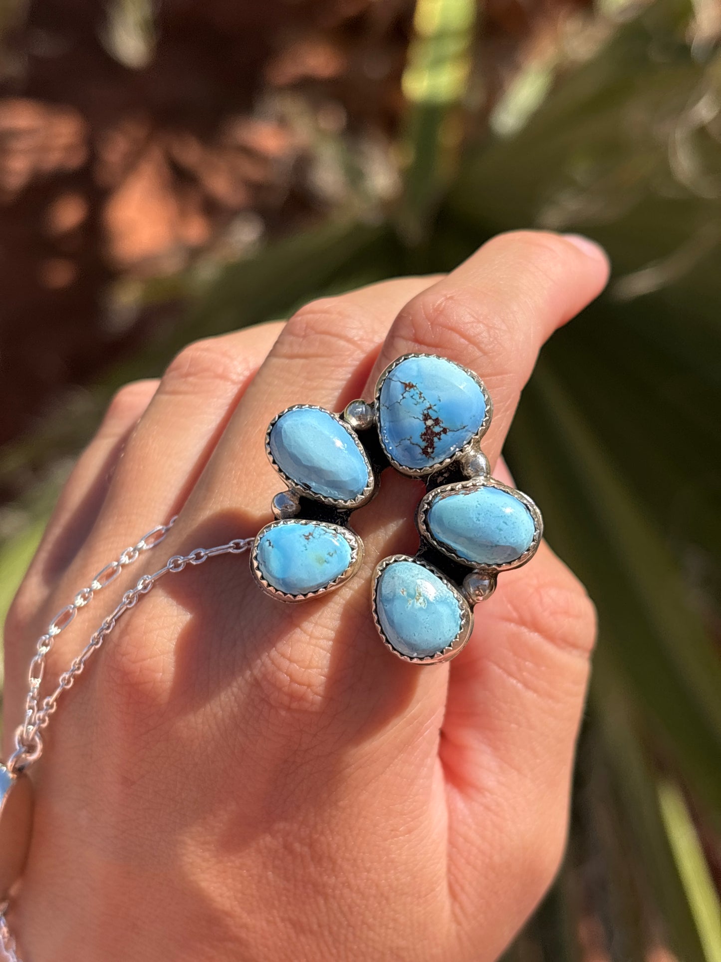 Native American, Hand-Made, GH Turquoise & Sterling Silver Naja Ring
