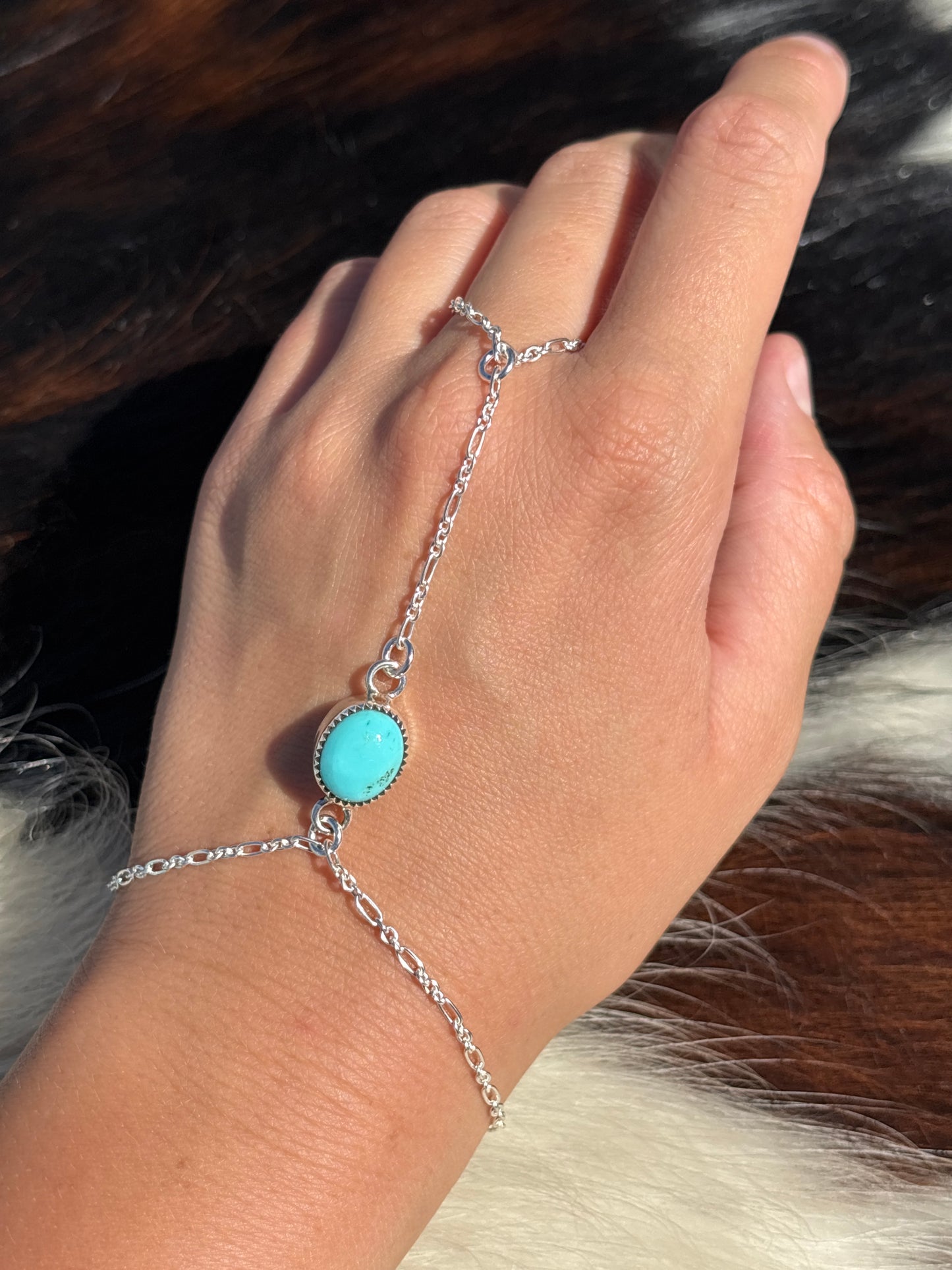 Native American, Handmade, Turquoise & Sterling Silver Hand Chain #8
