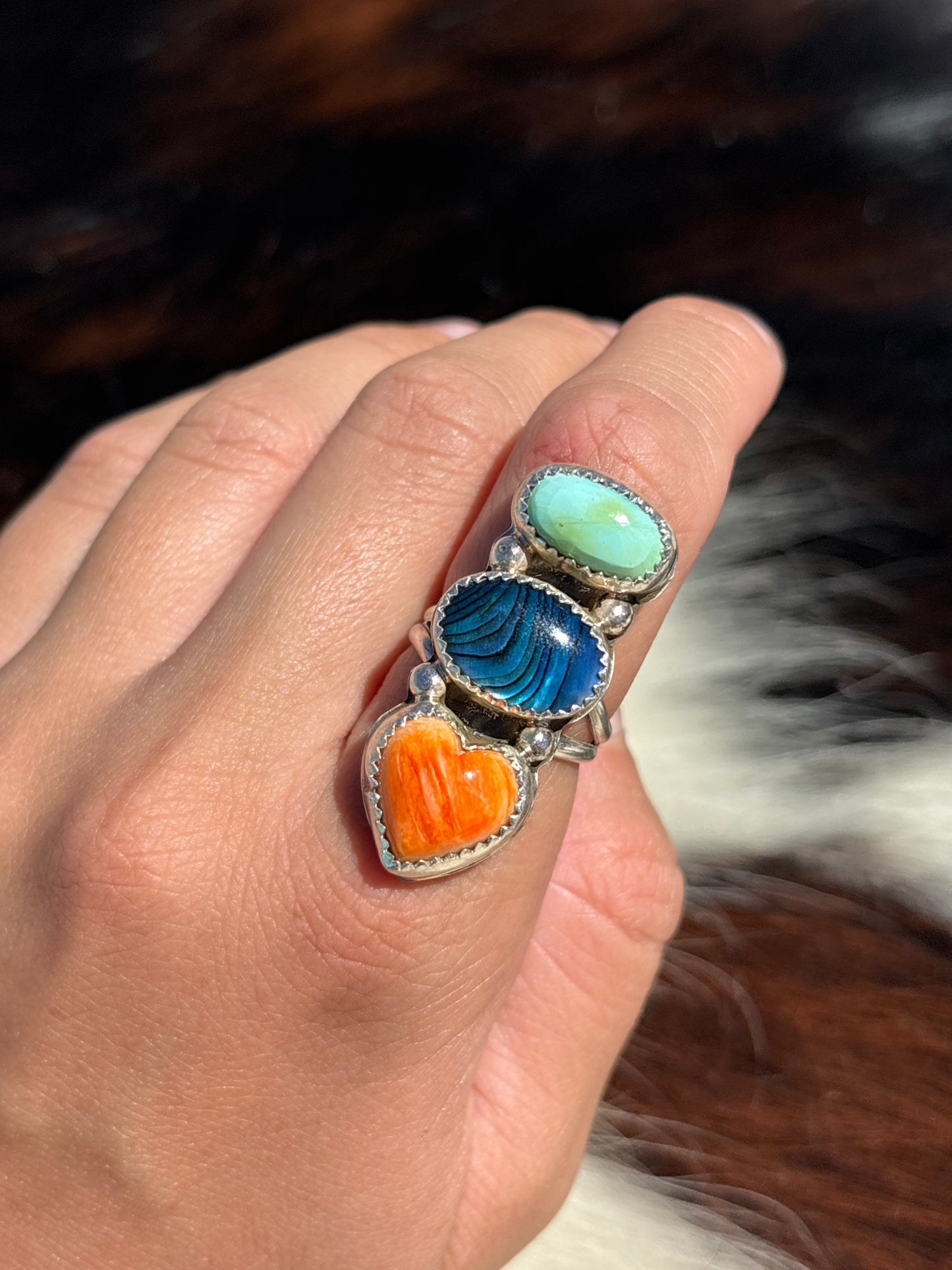 Native American, Hand-Made, Multi-stone & Sterling Silver Ring