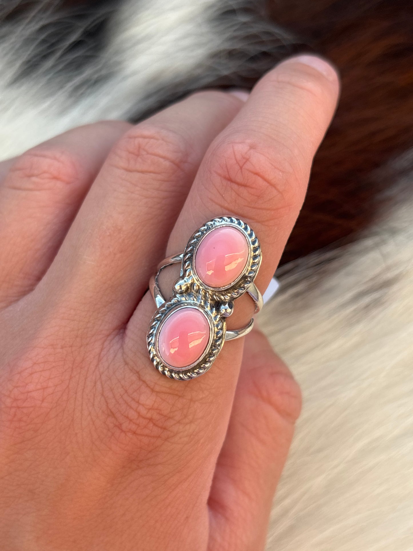 Native American, Hand-Made, Pink Conch & Sterling Silver Ring