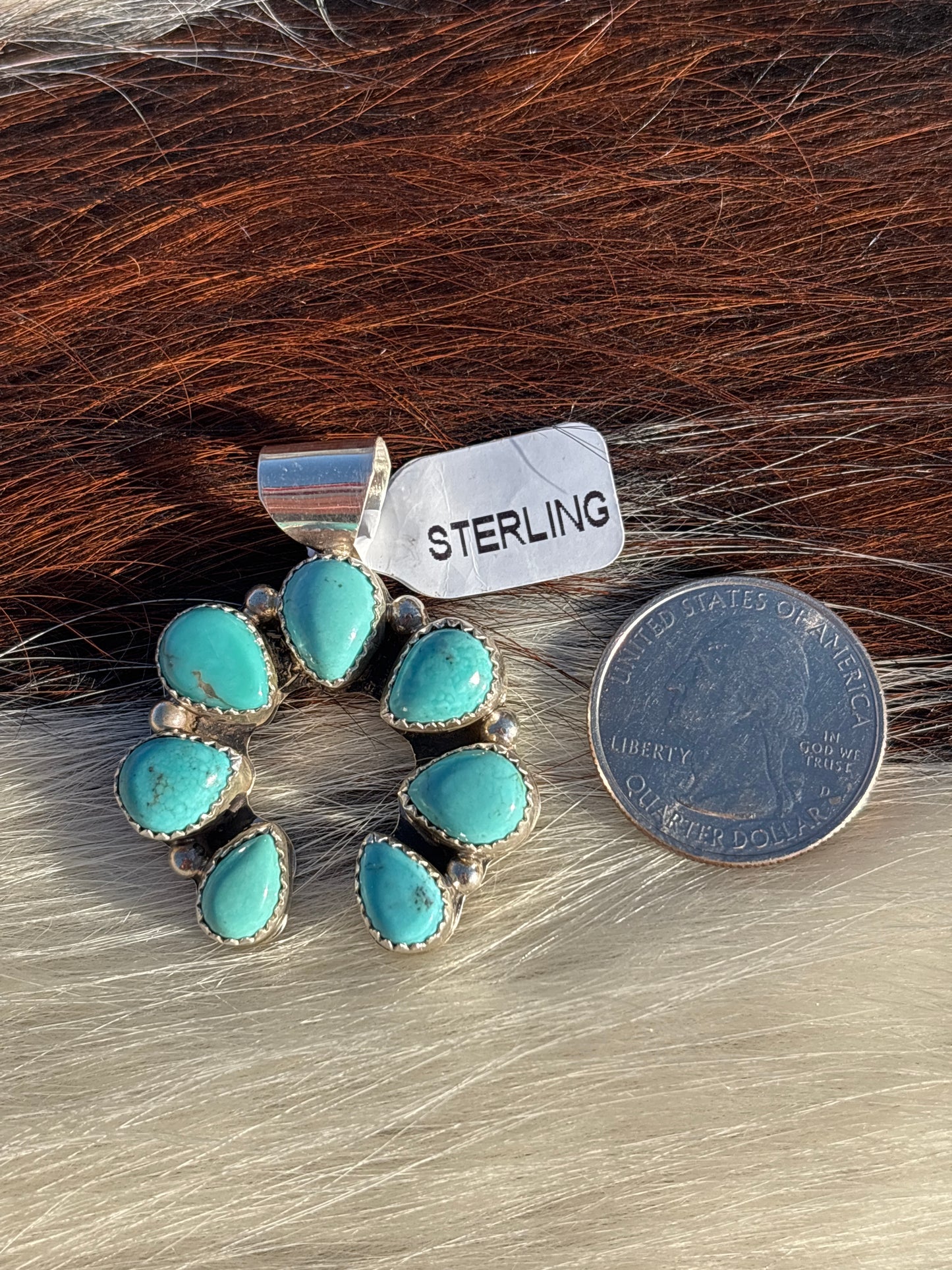 Native American, Hand-Made, Turquoise & Sterling Silver Naja Pendant