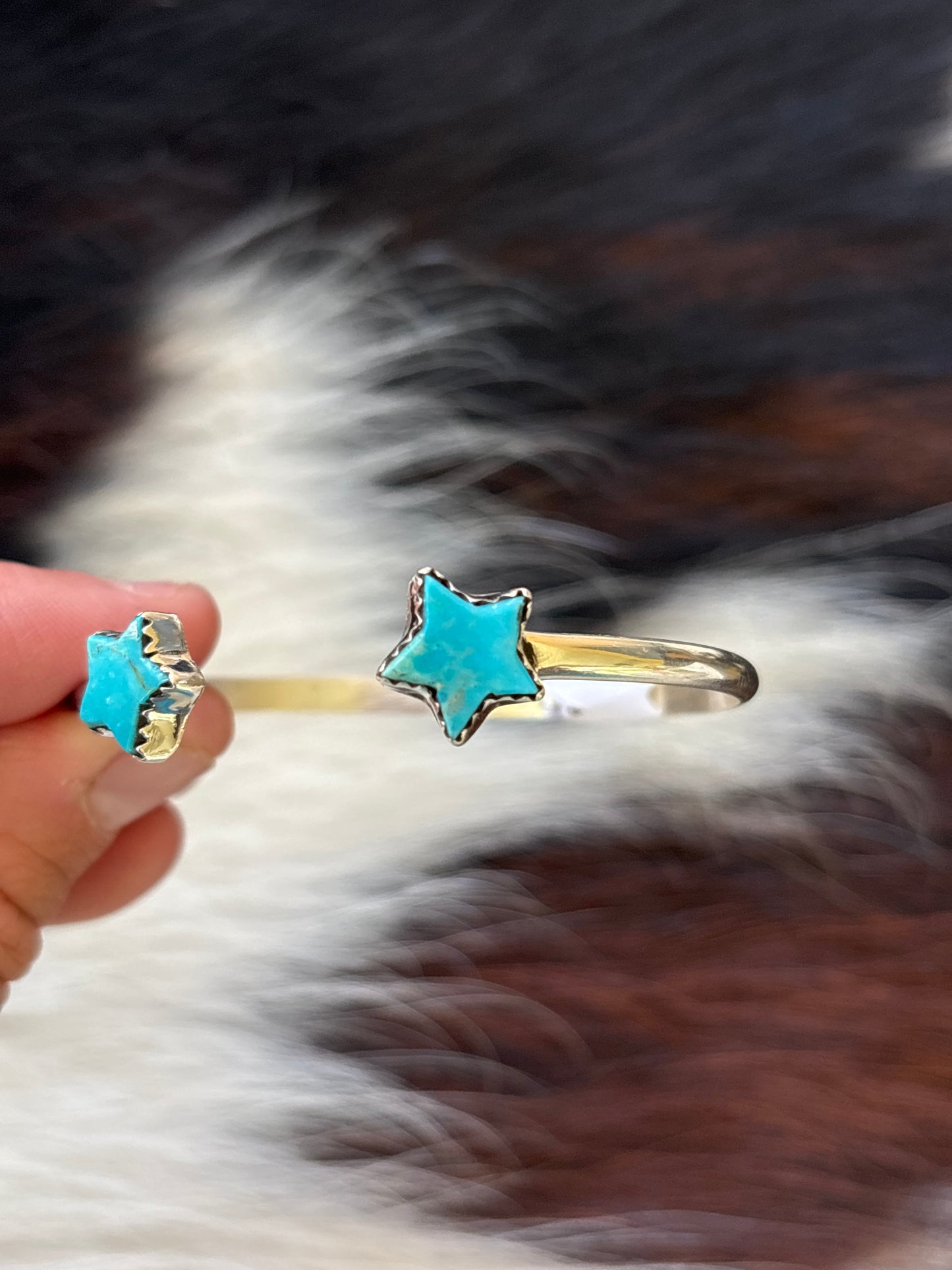 Native American, Handmade, Turquoise & Sterling Silver Star Cuff