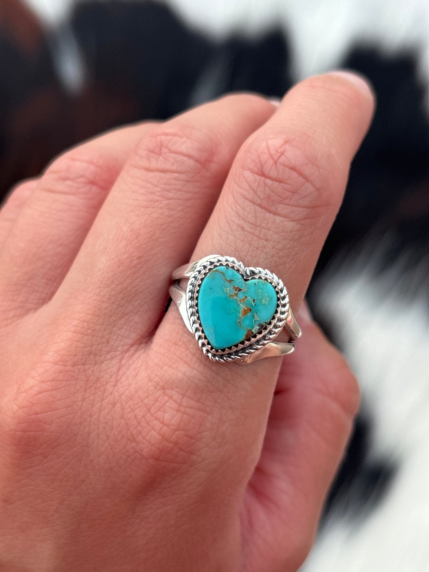 Native American, Hand-Made, Turquoise & Sterling Silver Heart Ring
