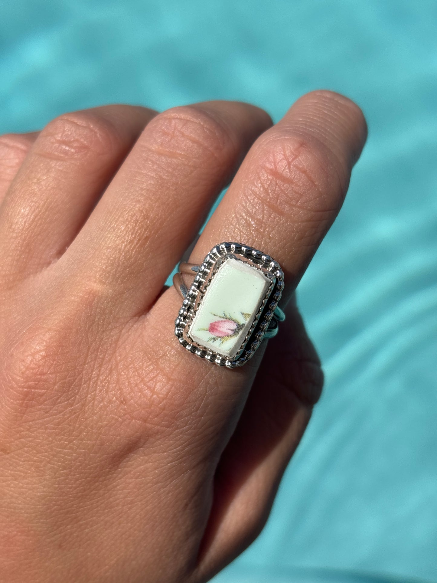 Native American, Hand-Made, Porcelain & Sterling Silver Ring