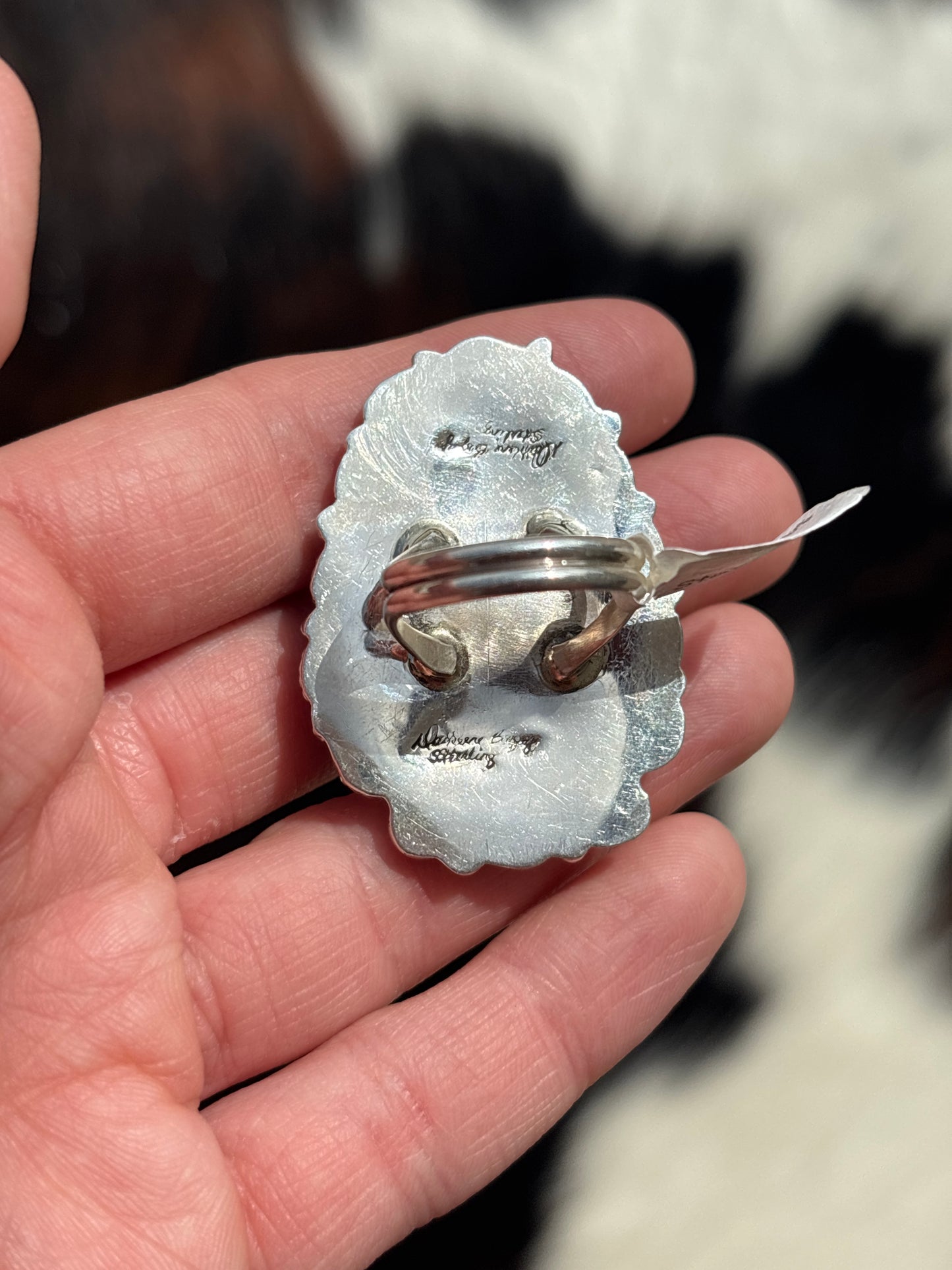 Native American, Hand-Made, Spiny Oyster & Sterling Silver Ring