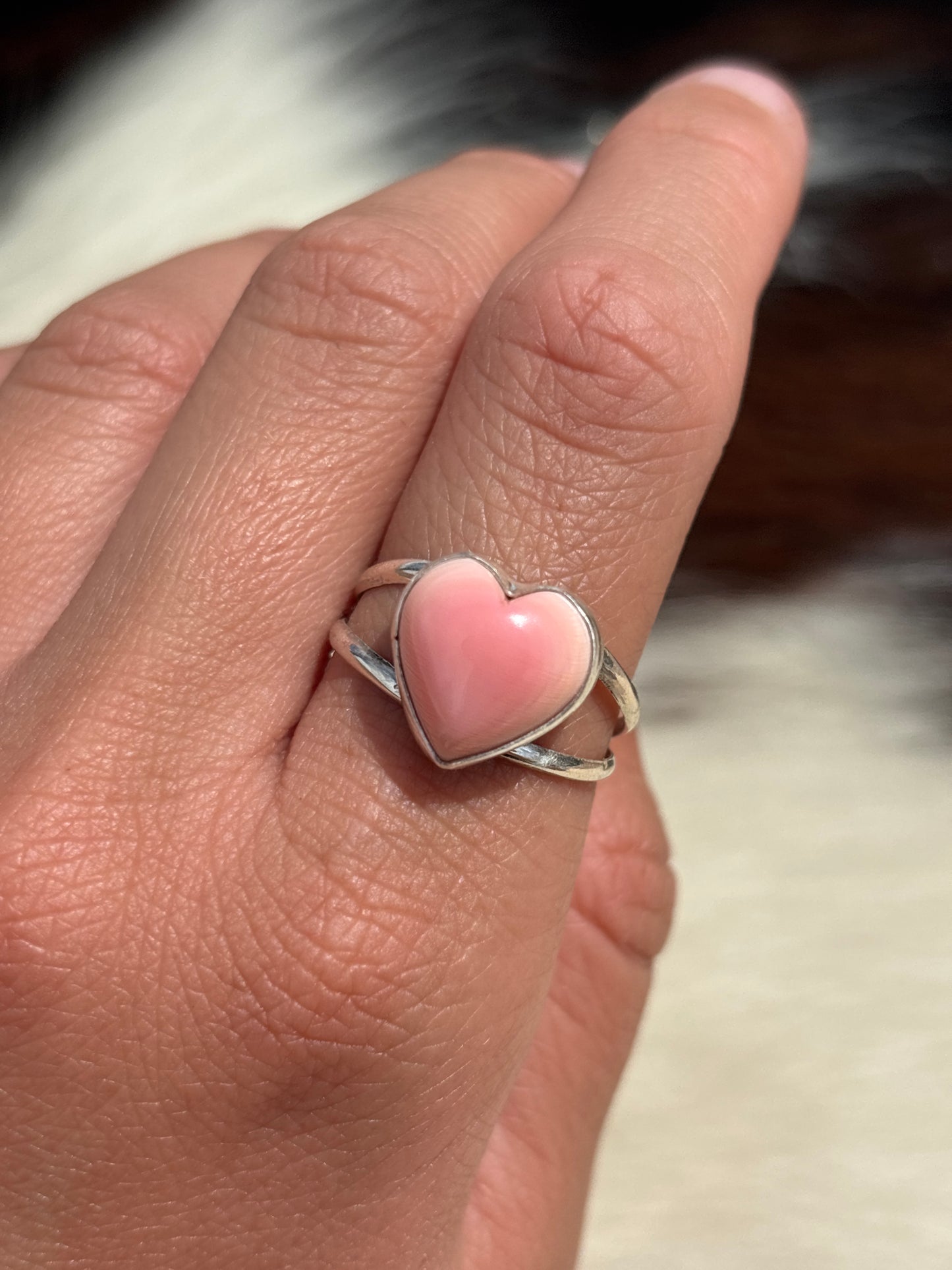 Native American, Hand-Made, Pink Conch & Sterling Silver Ring