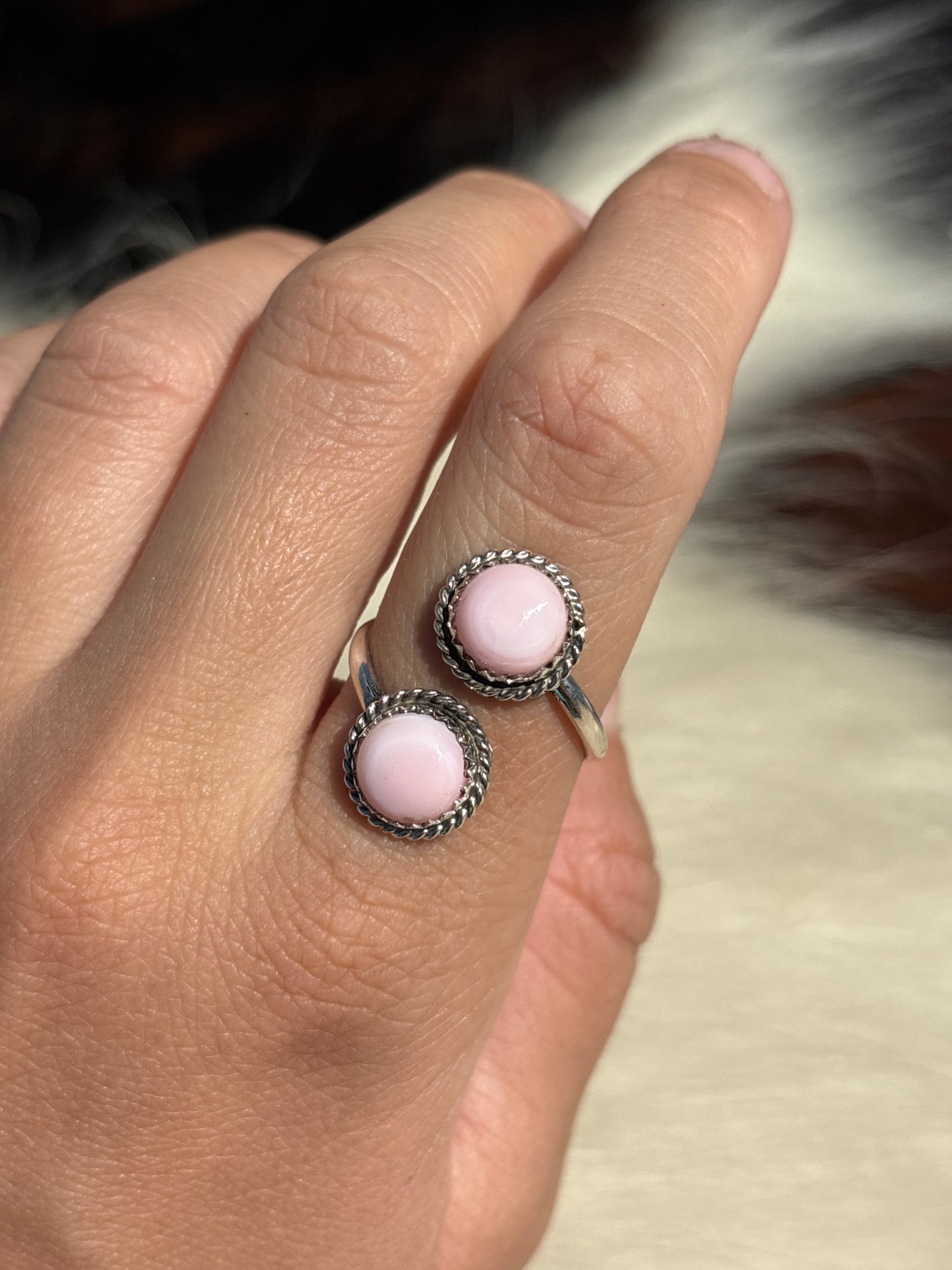 Native American, Hand-Made, Pink Conch & Sterling Silver Adjustable Ring