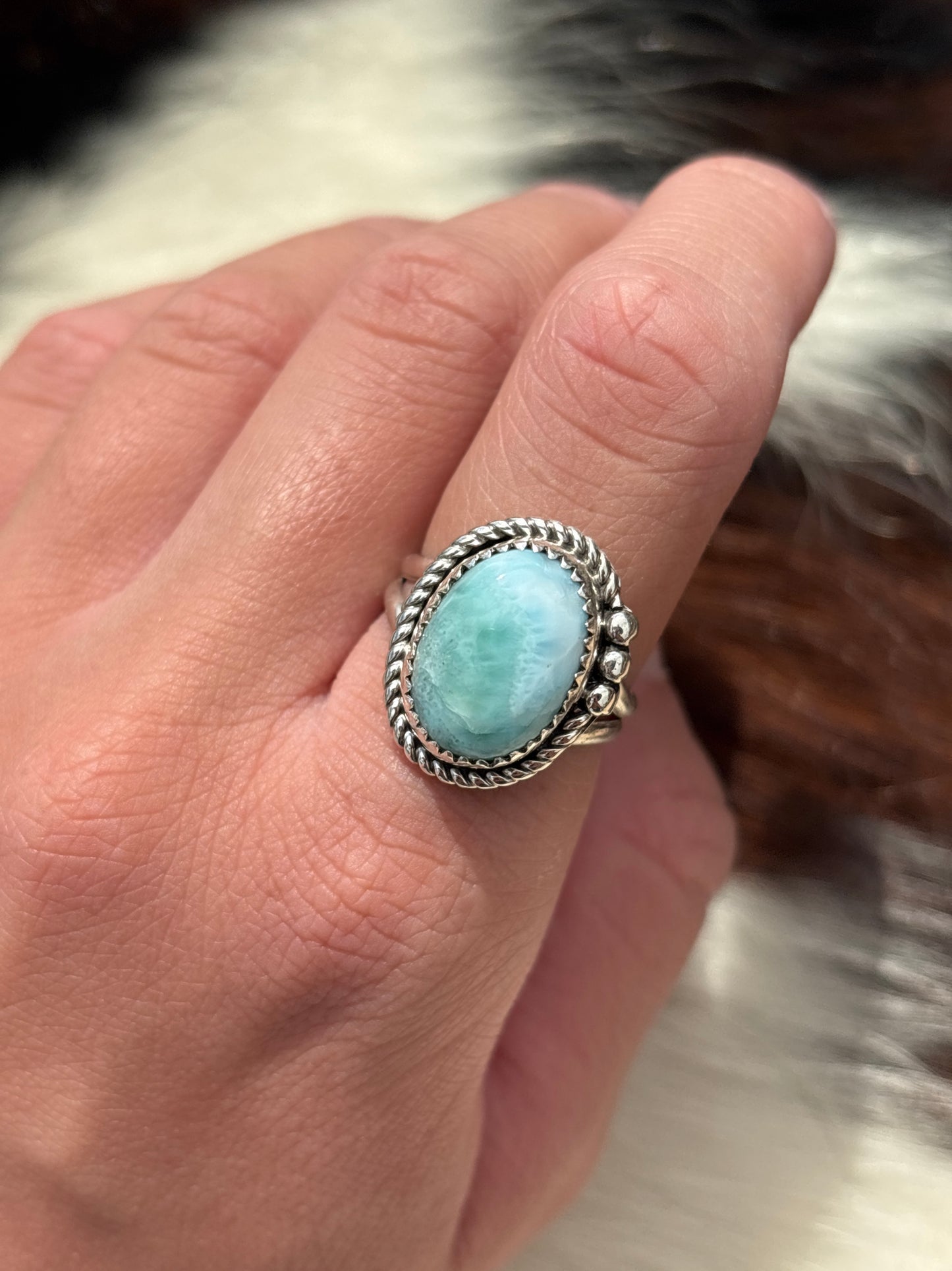 Native American, Hand-Made, Larimar & Sterling Silver Ring