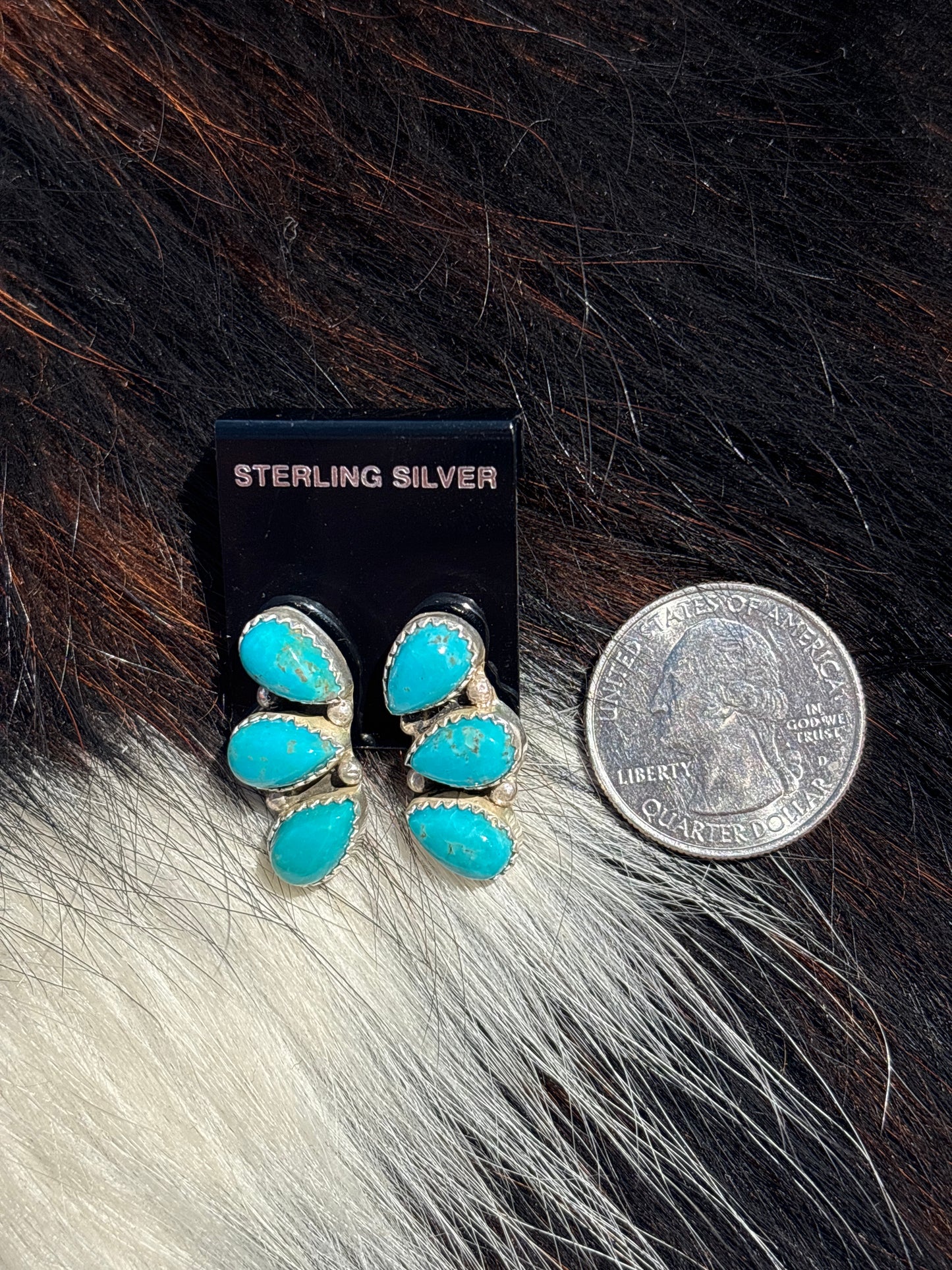 Native Made, Turquoise & Sterling Silver Cluster Earrings