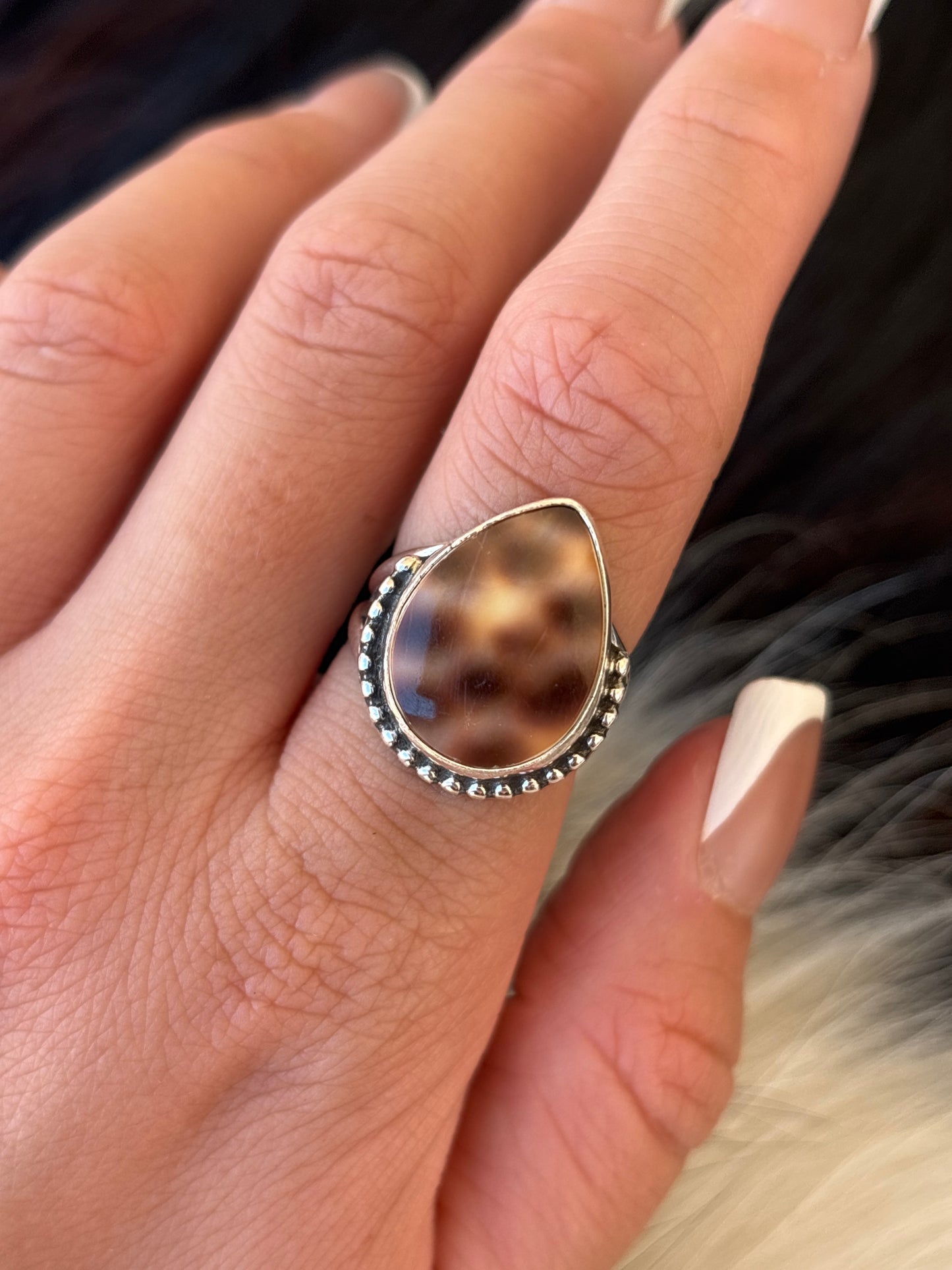 Native American, Hand-Made, Cowrie & Sterling Silver Ring