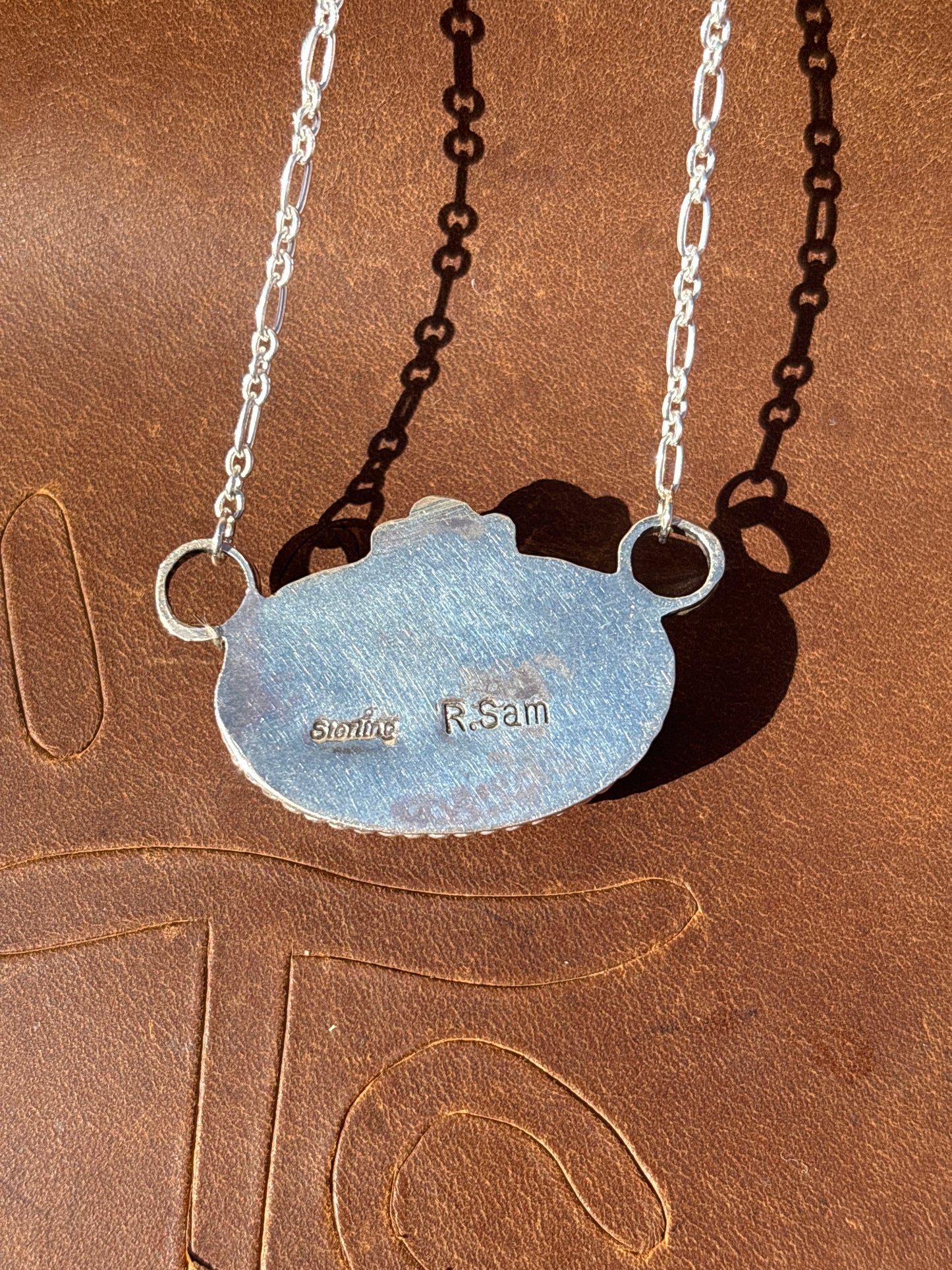Native American, Hand-Made, Pink Opal & Sterling Silver Necklace