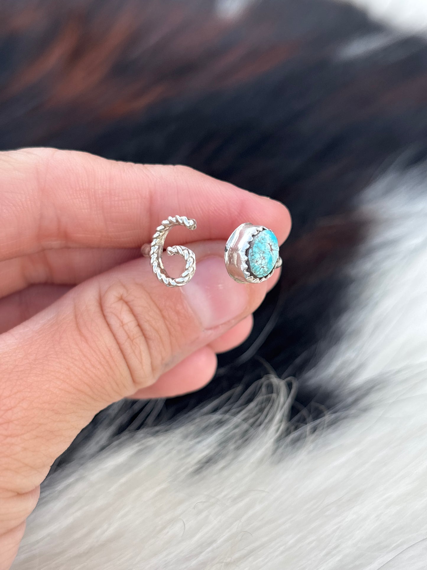 Native American, Hand-Made, Turquoise & Sterling Silver Adjustable Initial Ring