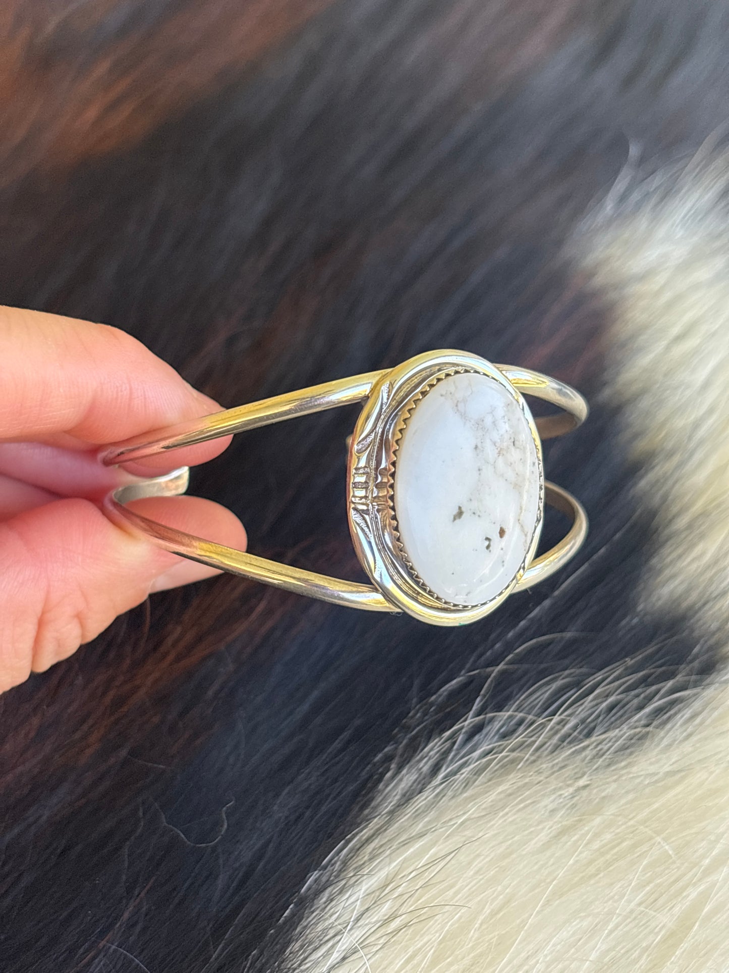 Native American, Handmade, White Buffalo & Sterling Silver Cuff