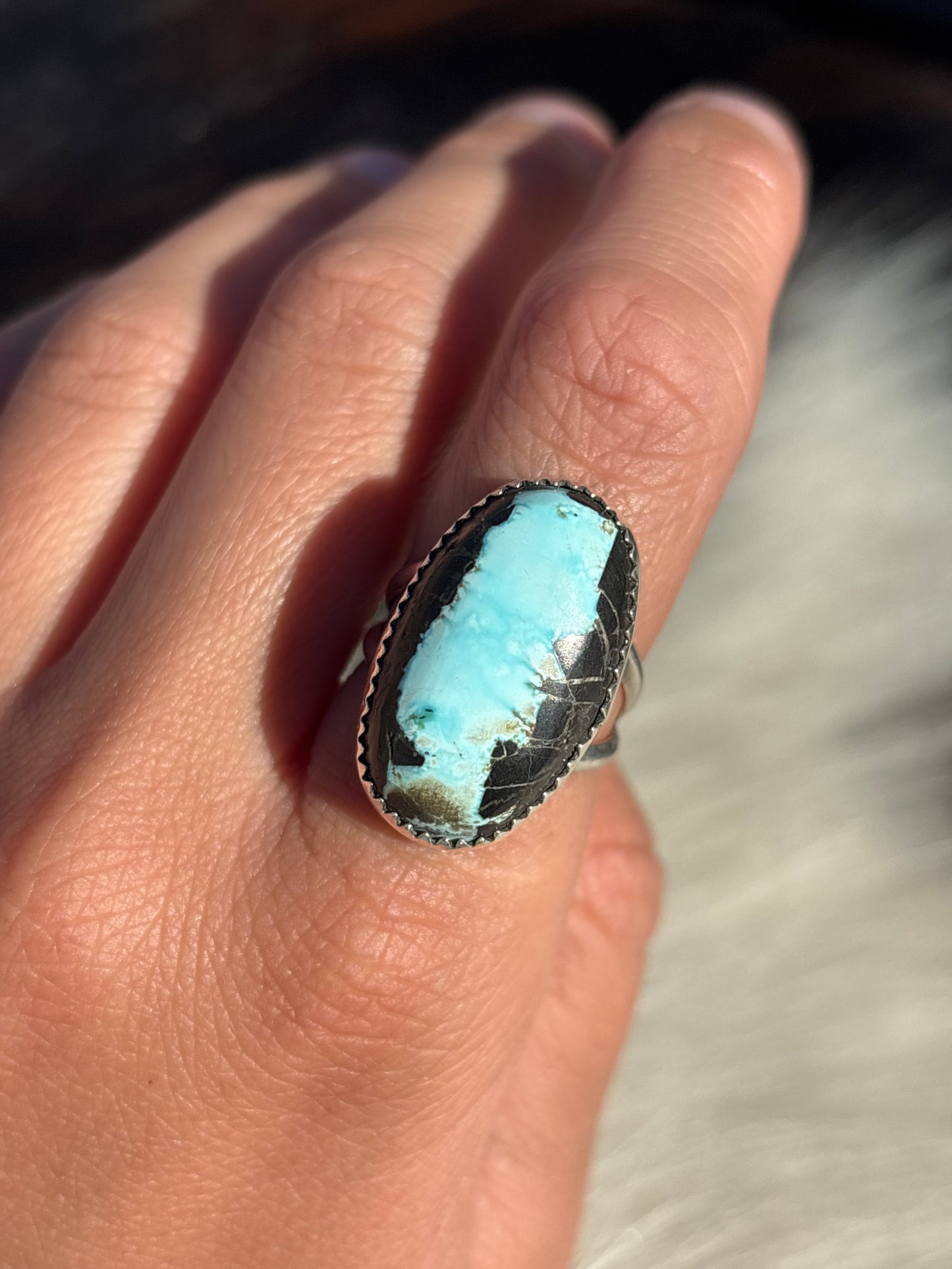 Native American, Hand-Made, Blue Ribbon Turquoise & Sterling Silver Ring