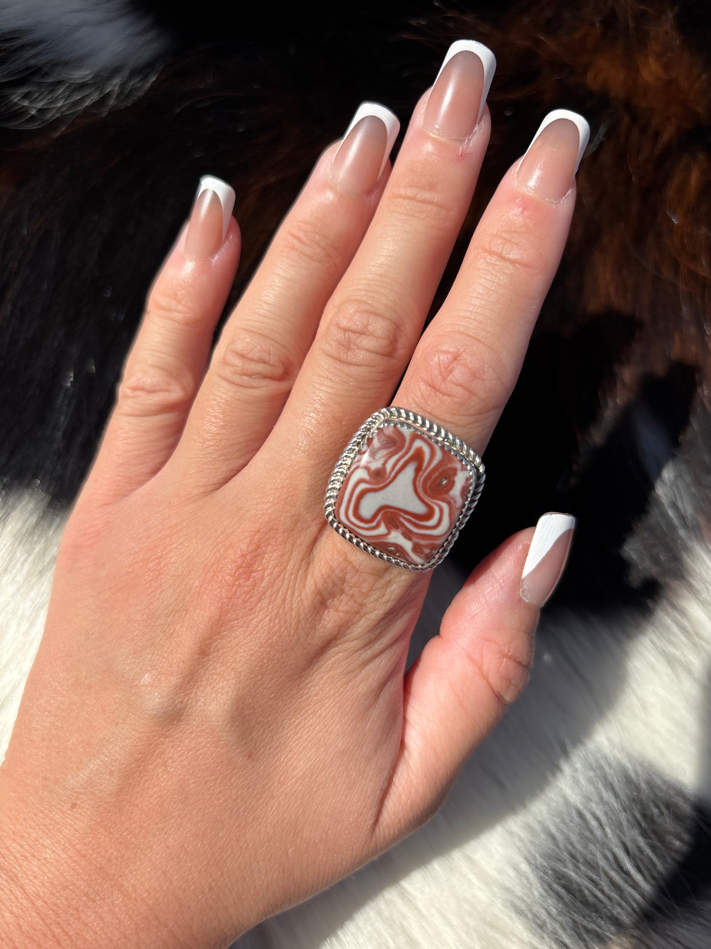 Native American, Hand-Made, Crazy Lace Agate, & Sterling Silver Ring