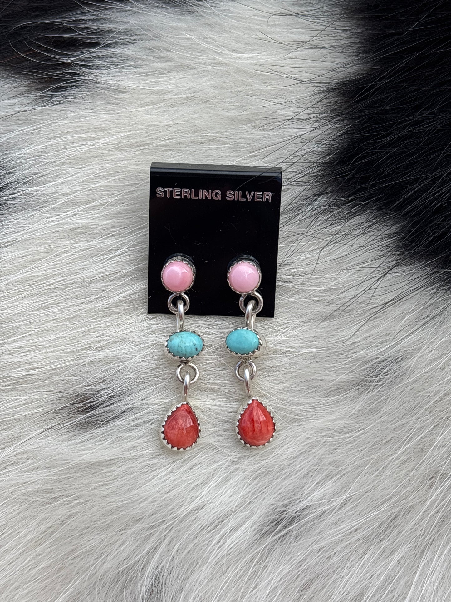 Native Made, Multi-stone & Sterling Silver Earrings