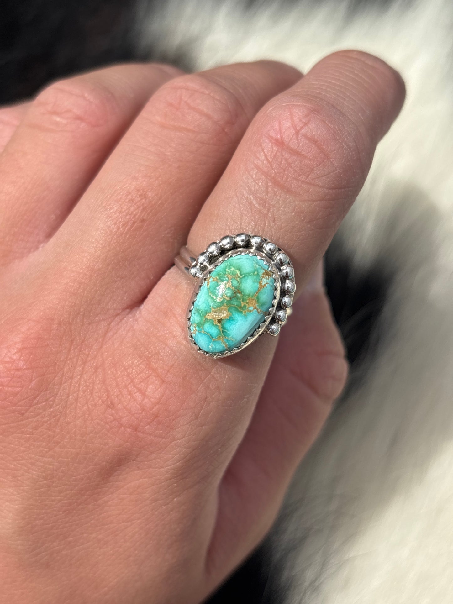 Native American, Hand-Made, Emerald Valley Turquoise & Sterling Silver Ring