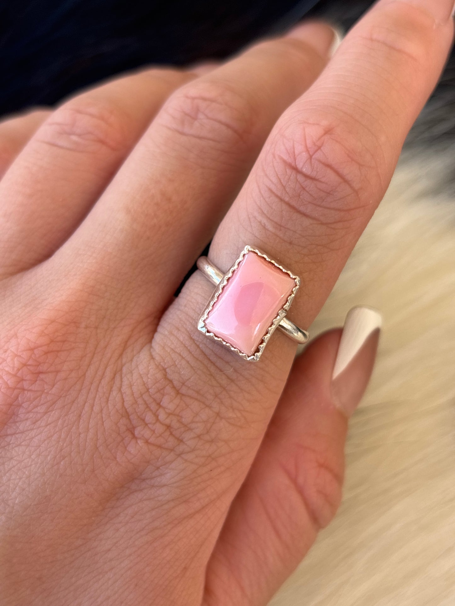 Native American, Hand-Made, Pink Conch & Sterling Silver Ring