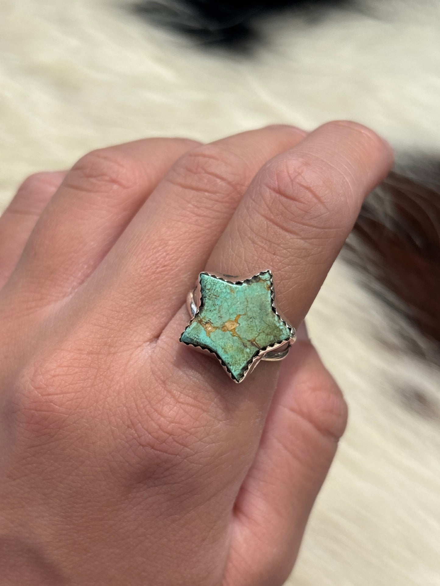 Native American, Hand-Made, Turquoise & Sterling Silver Star Ring