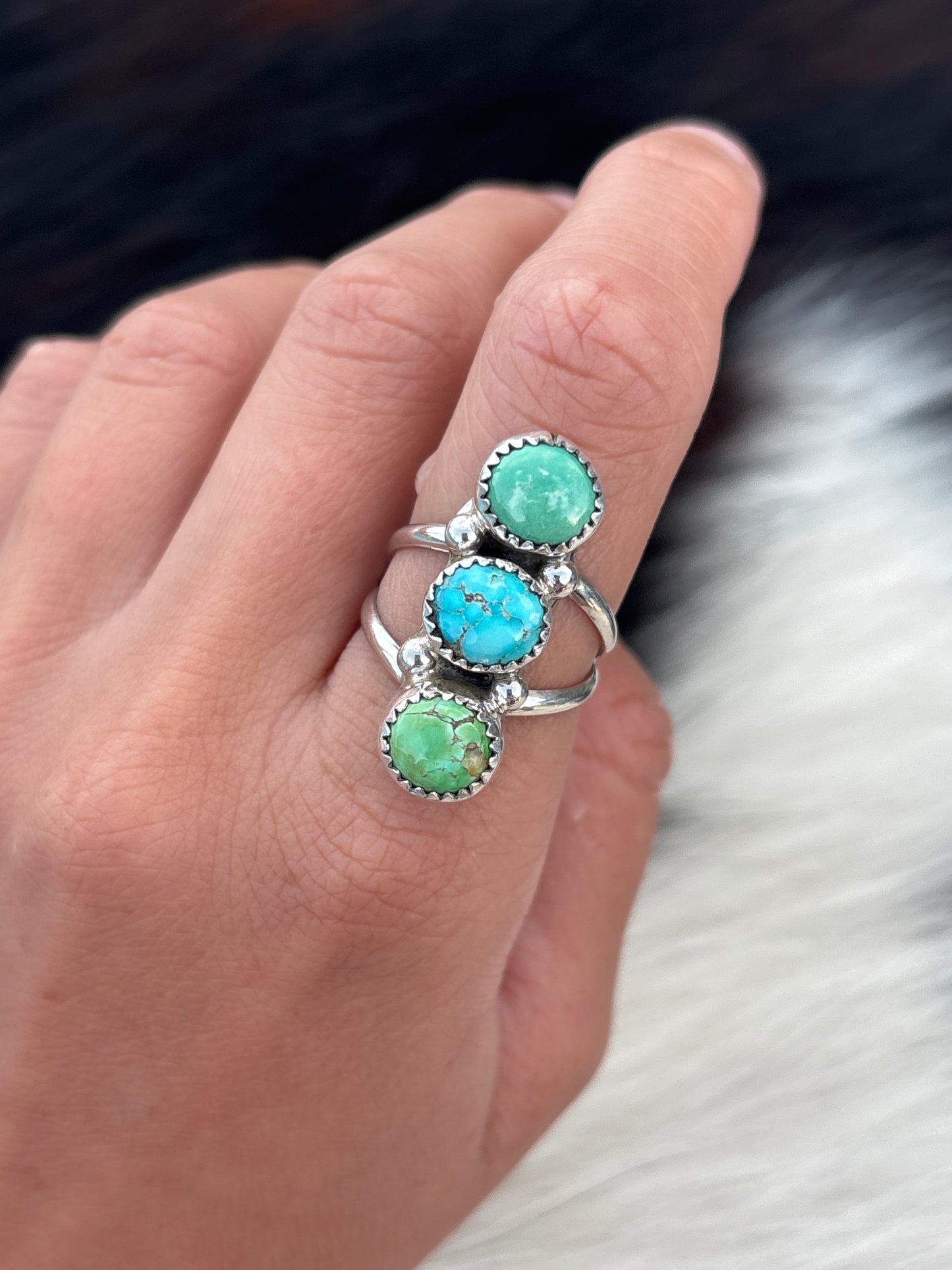 Native American, Hand-Made, Emerald Valley Turquoise & Sterling Silver Ring