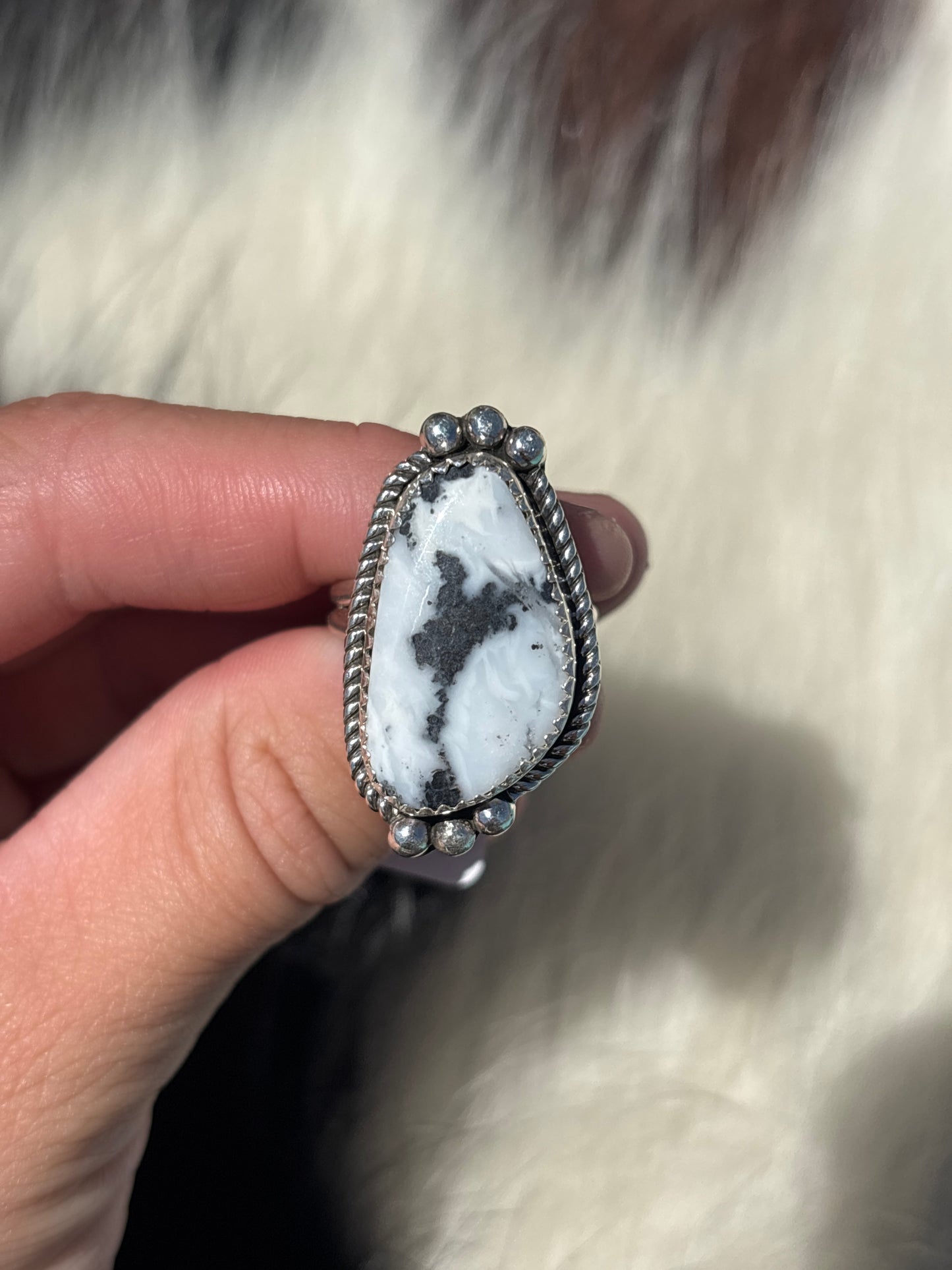 Native American, Hand-Made, White Buffalo & Sterling Silver Ring