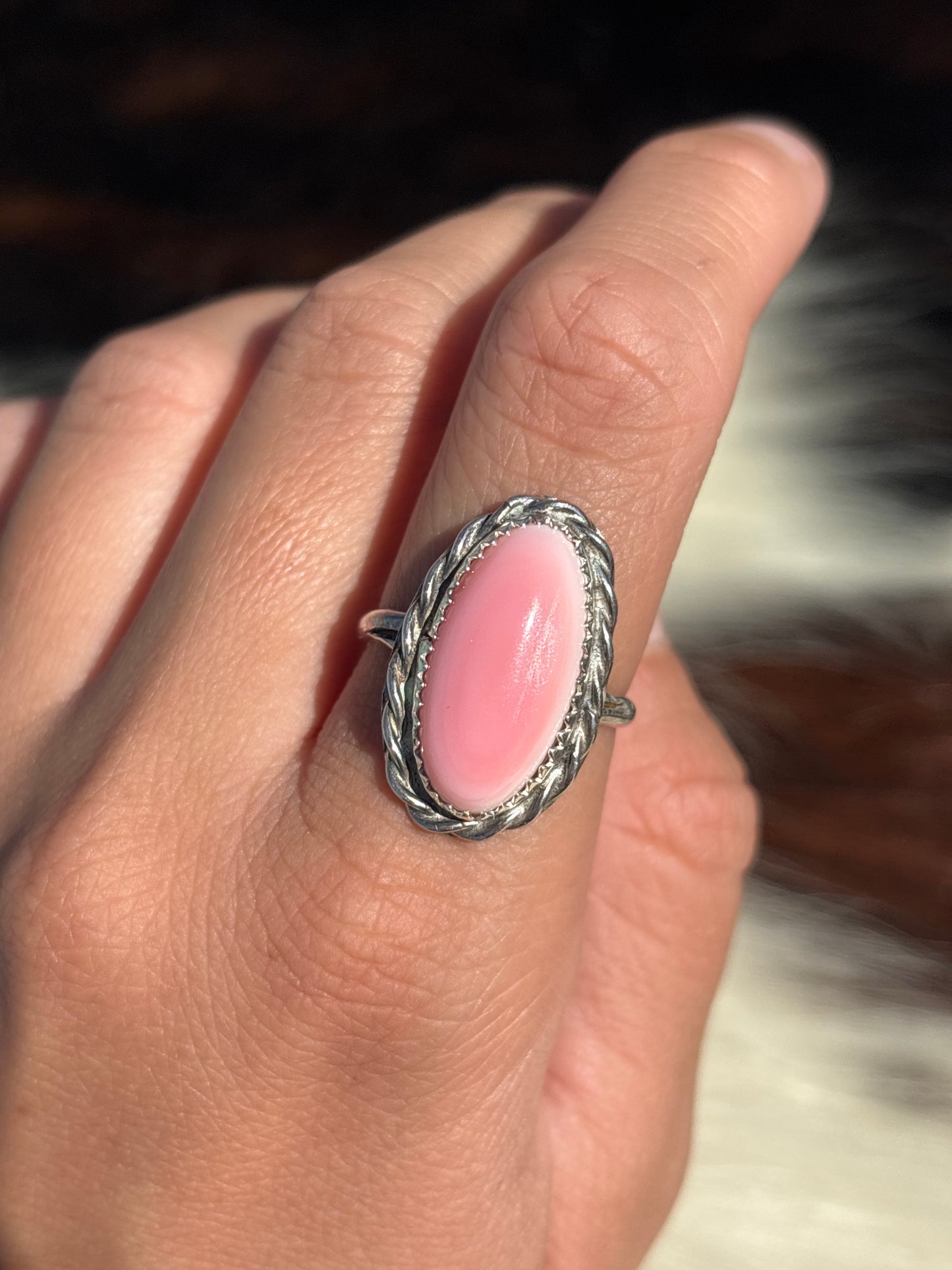 Native American, Hand-Made, Pink Conch & Sterling Silver Ring