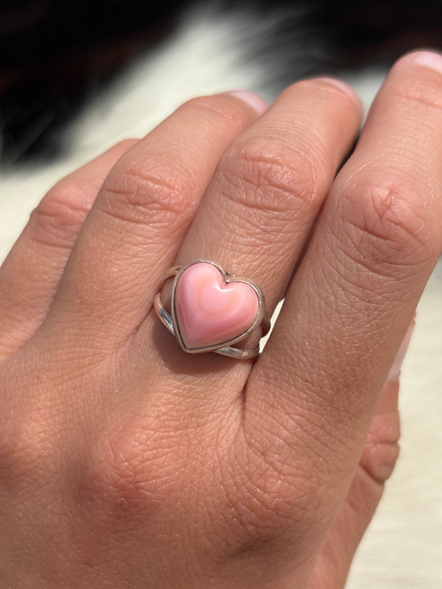 Native American, Hand-Made, Pink Conch & Sterling Silver Ring
