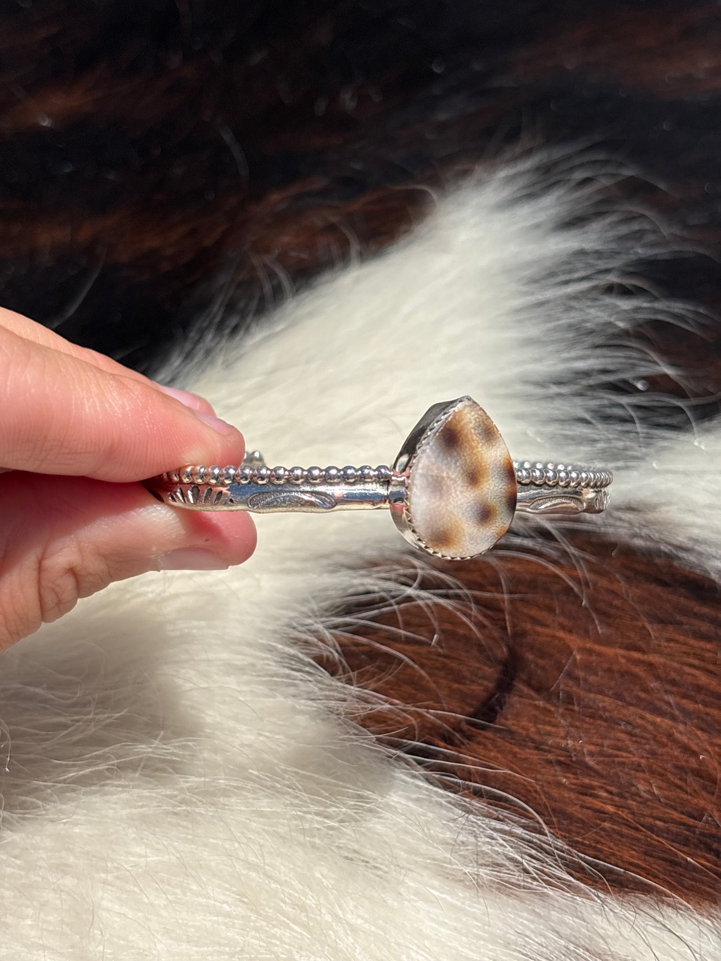 Native American, Handmade, Cowrie & Sterling Silver Cuff