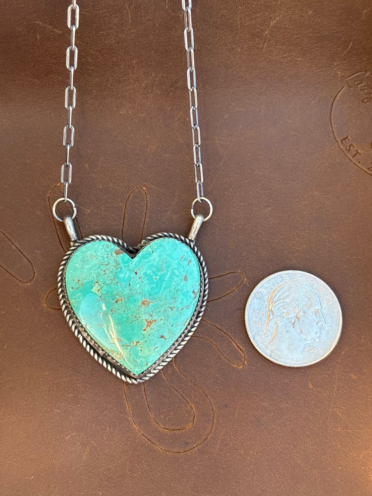 Native American, Hand-Made, Turquoise & Sterling Silver Heart Necklace