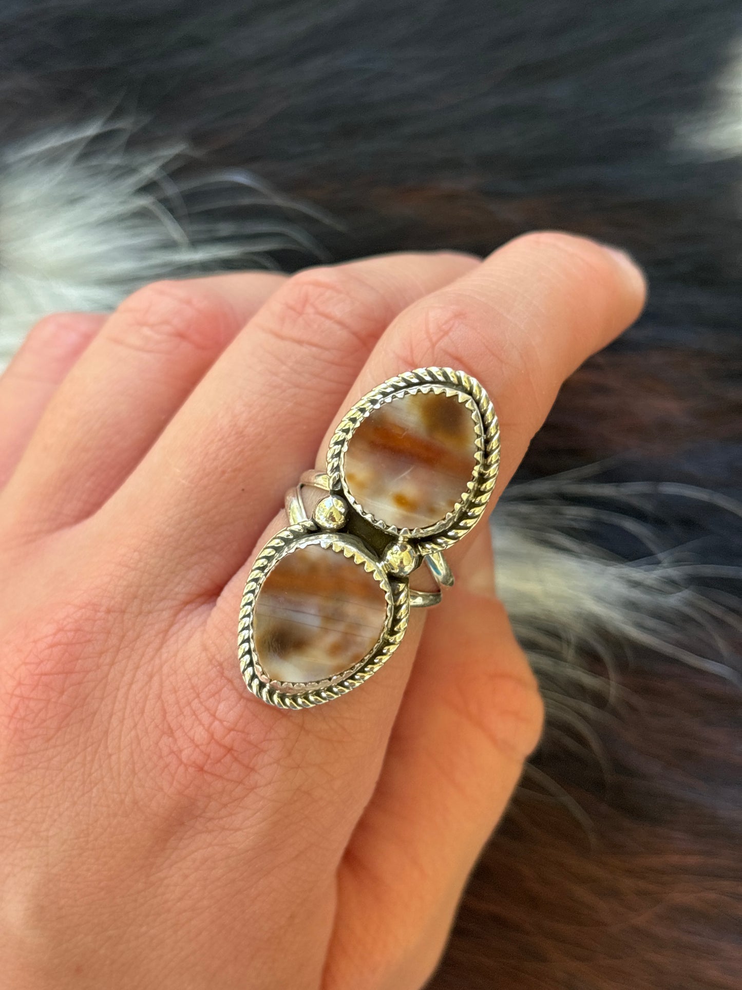 Native American, Hand-Made, Cowrie & Sterling Silver Ring
