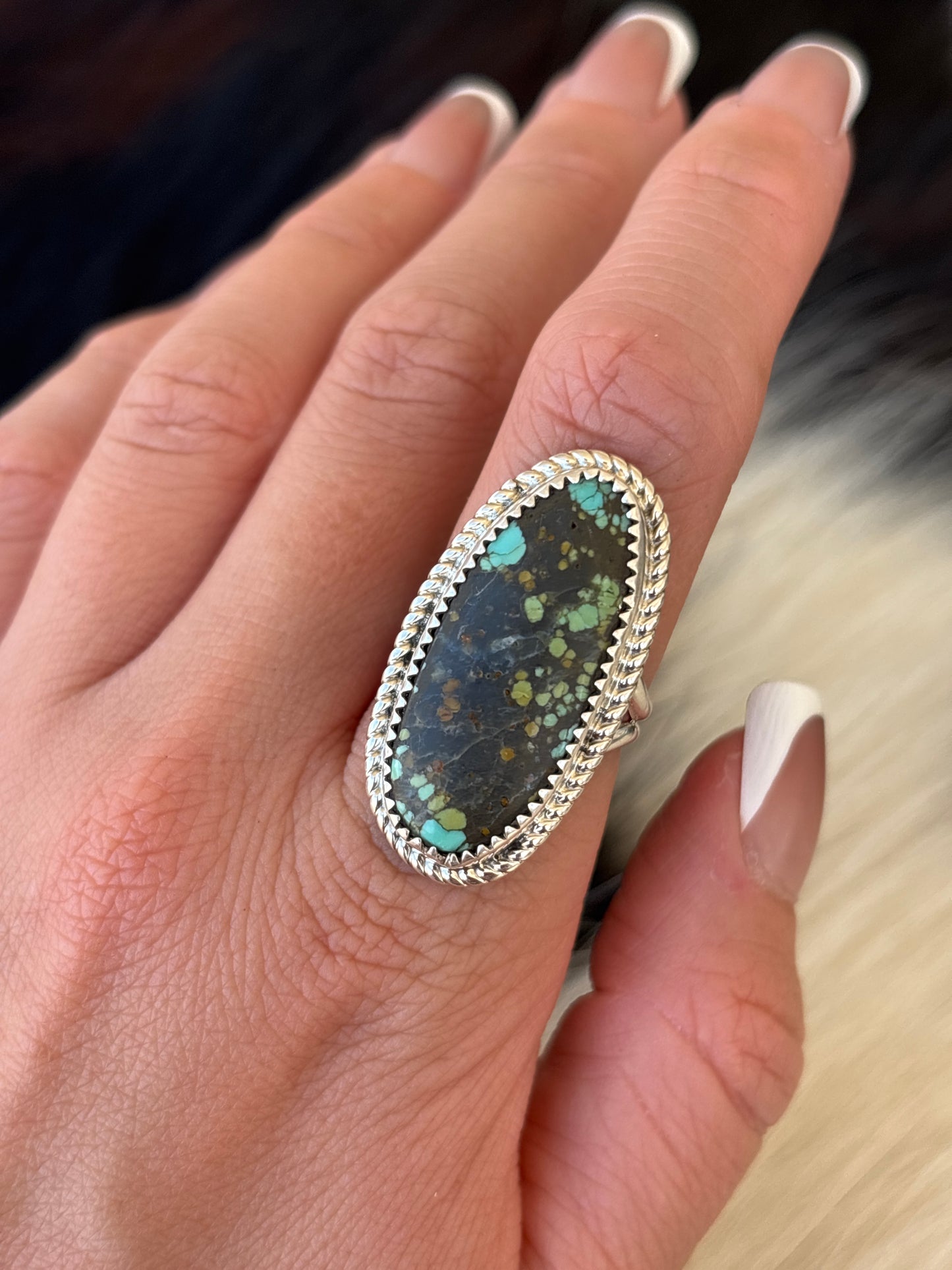 Native American, Hand-Made, Blackjack Turquoise & Sterling Silver Ring