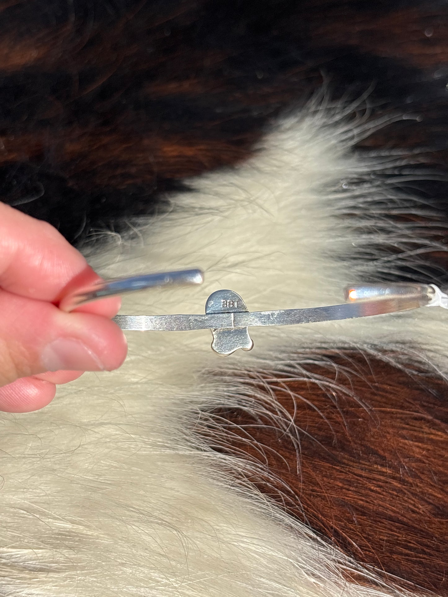 Native American, Handmade, Porcelain & Sterling Silver Cuff