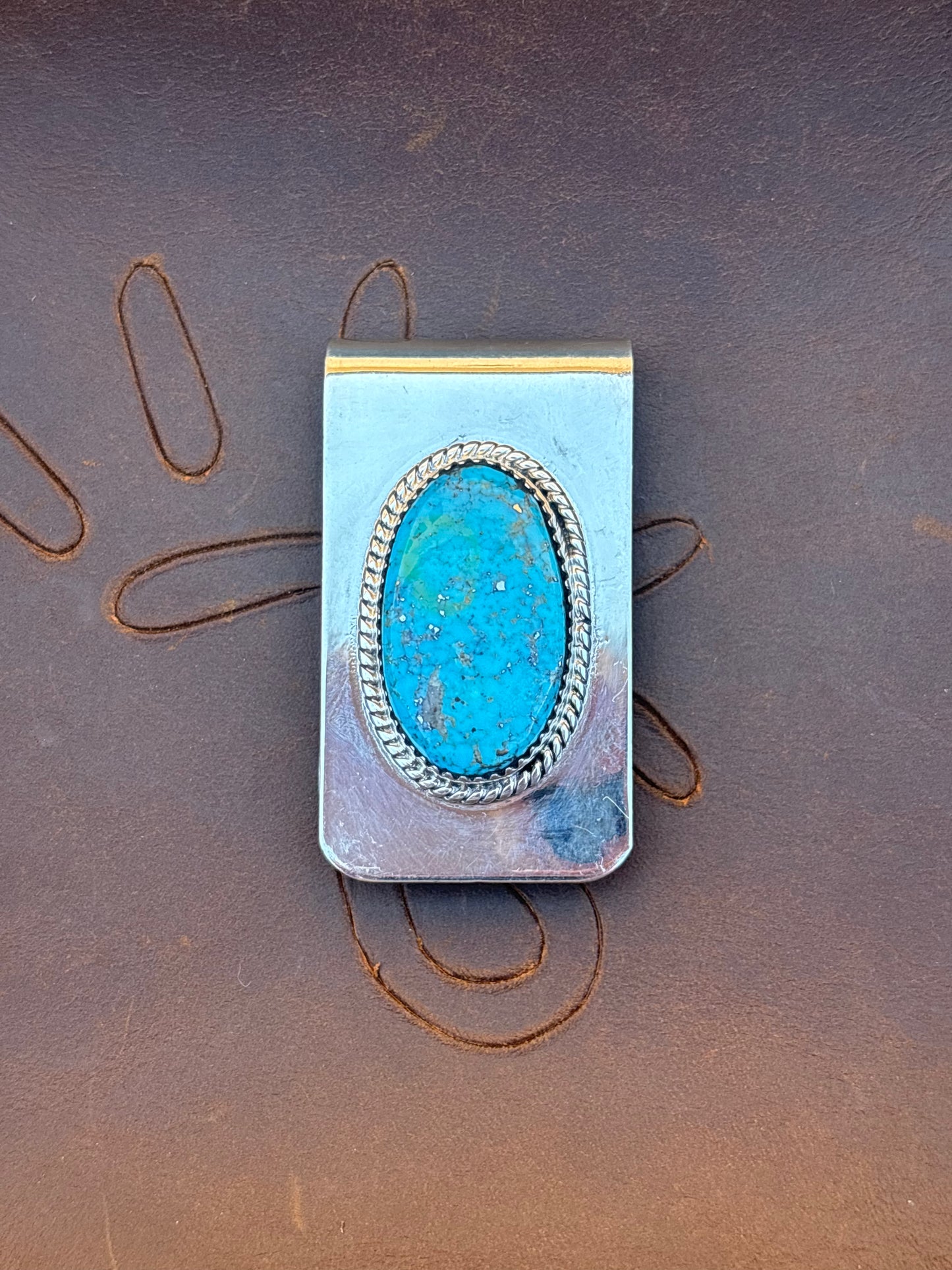 Native American, Handmade, Turquoise & Sterling Silver Money Clip