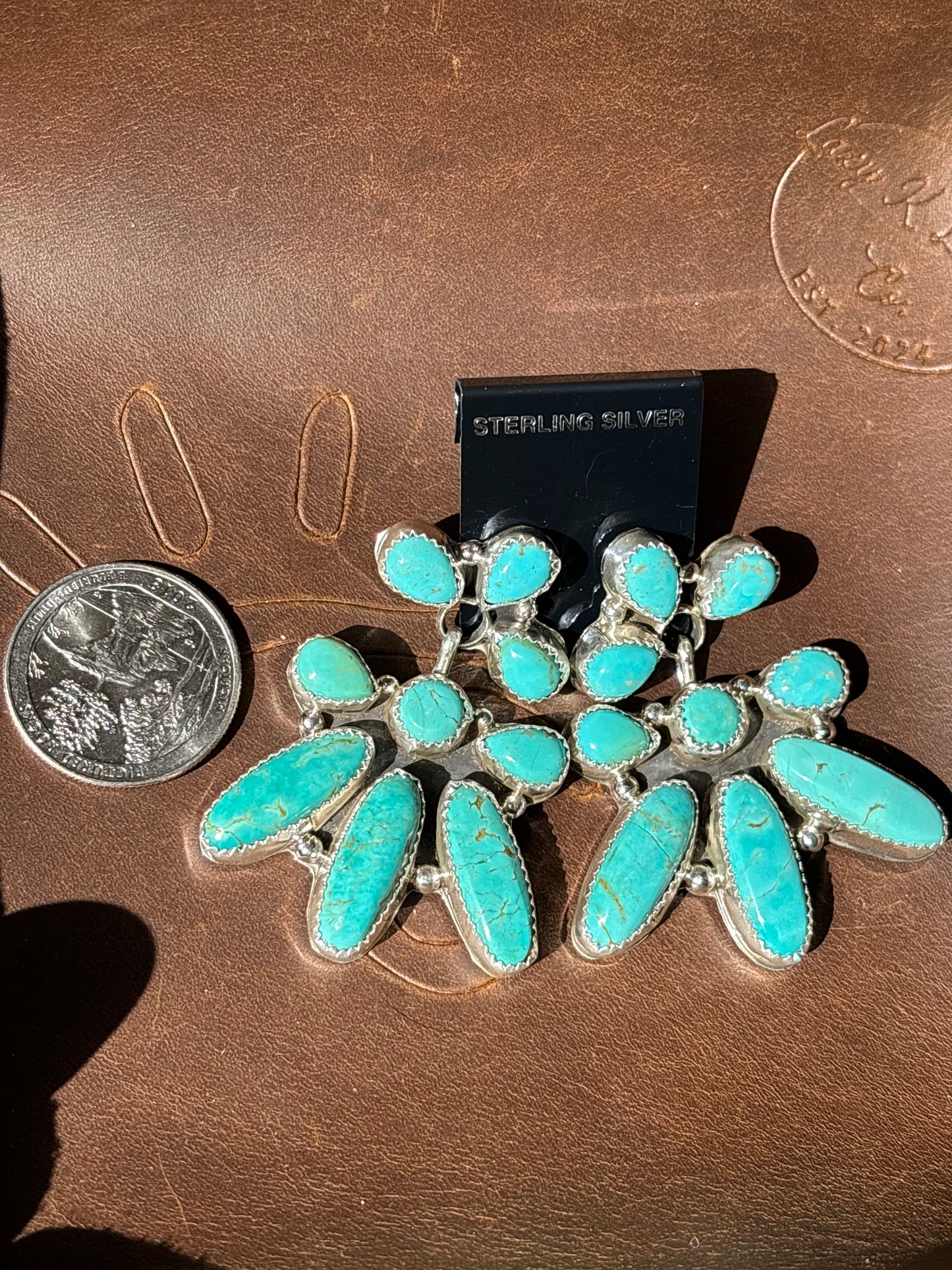 Native Made Turquoise & Sterling Silver Cluster Earrings