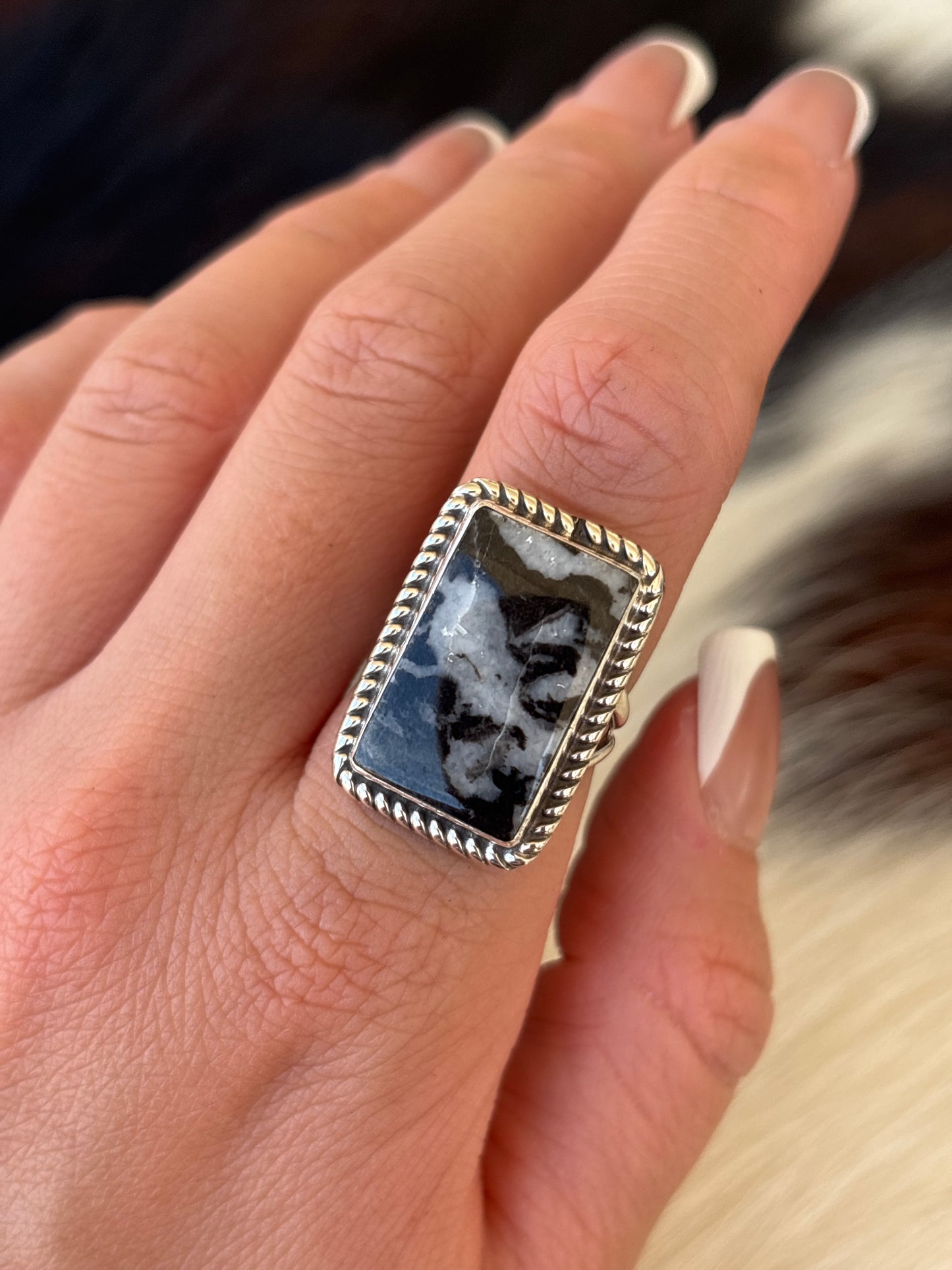 Native American, Hand-Made, Zebra Jasper & Sterling Silver Ring