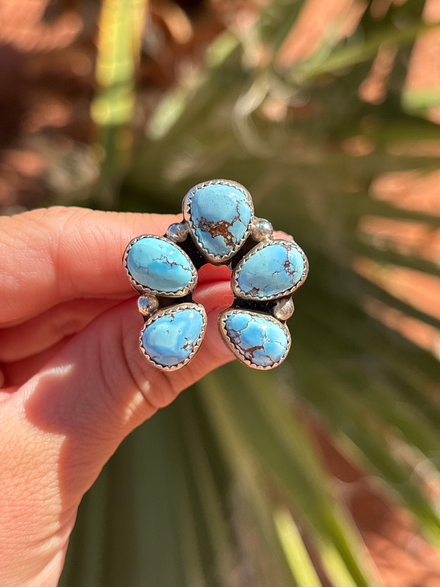 Native American, Hand-Made, GH Turquoise & Sterling Silver Naja Ring