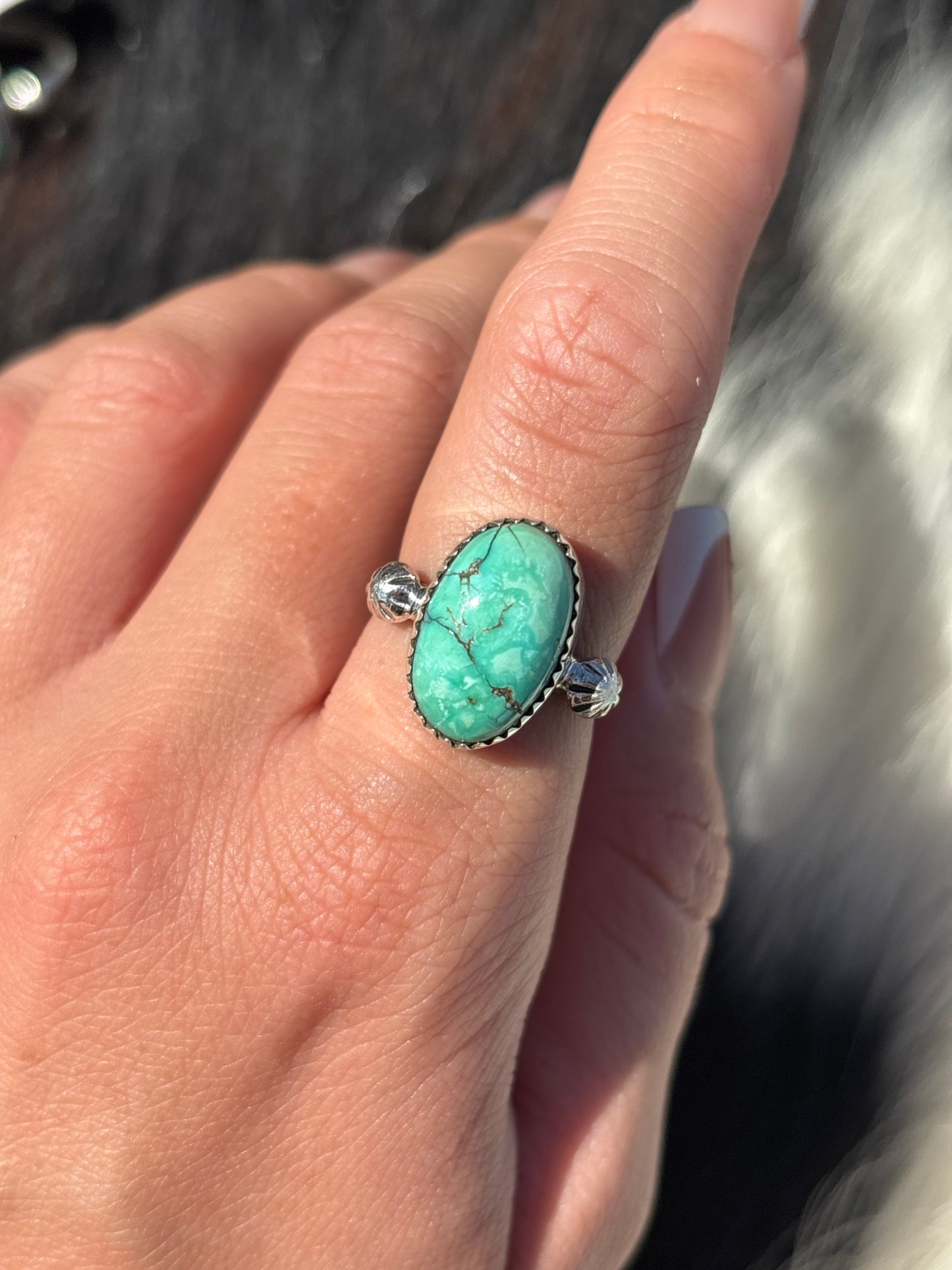 Native American, Hand-Made, Emerald Valley Turquoise & Sterling Silver Ring