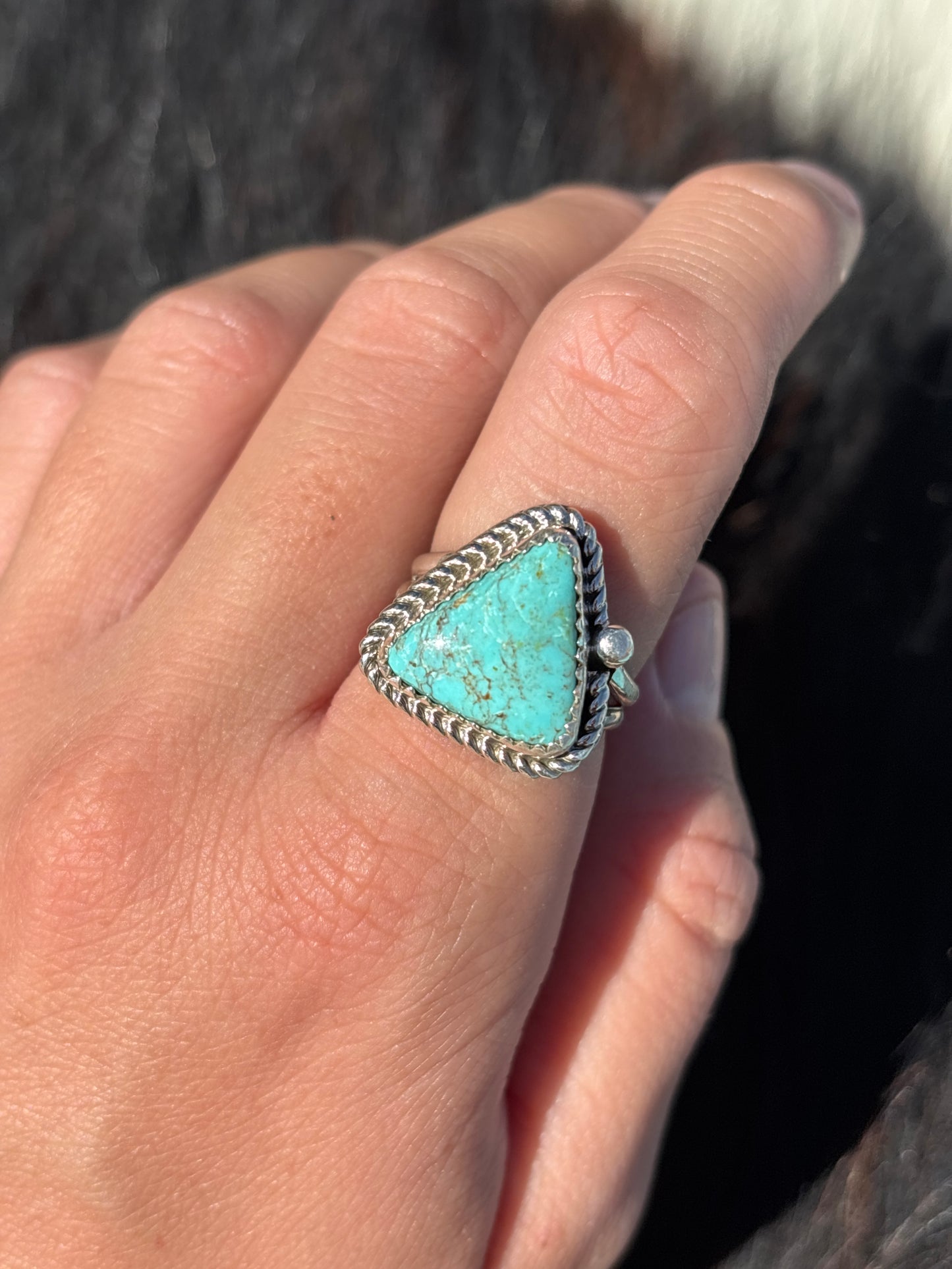 Native American, Hand-Made, Chilean Turquoise & Sterling Silver Ring