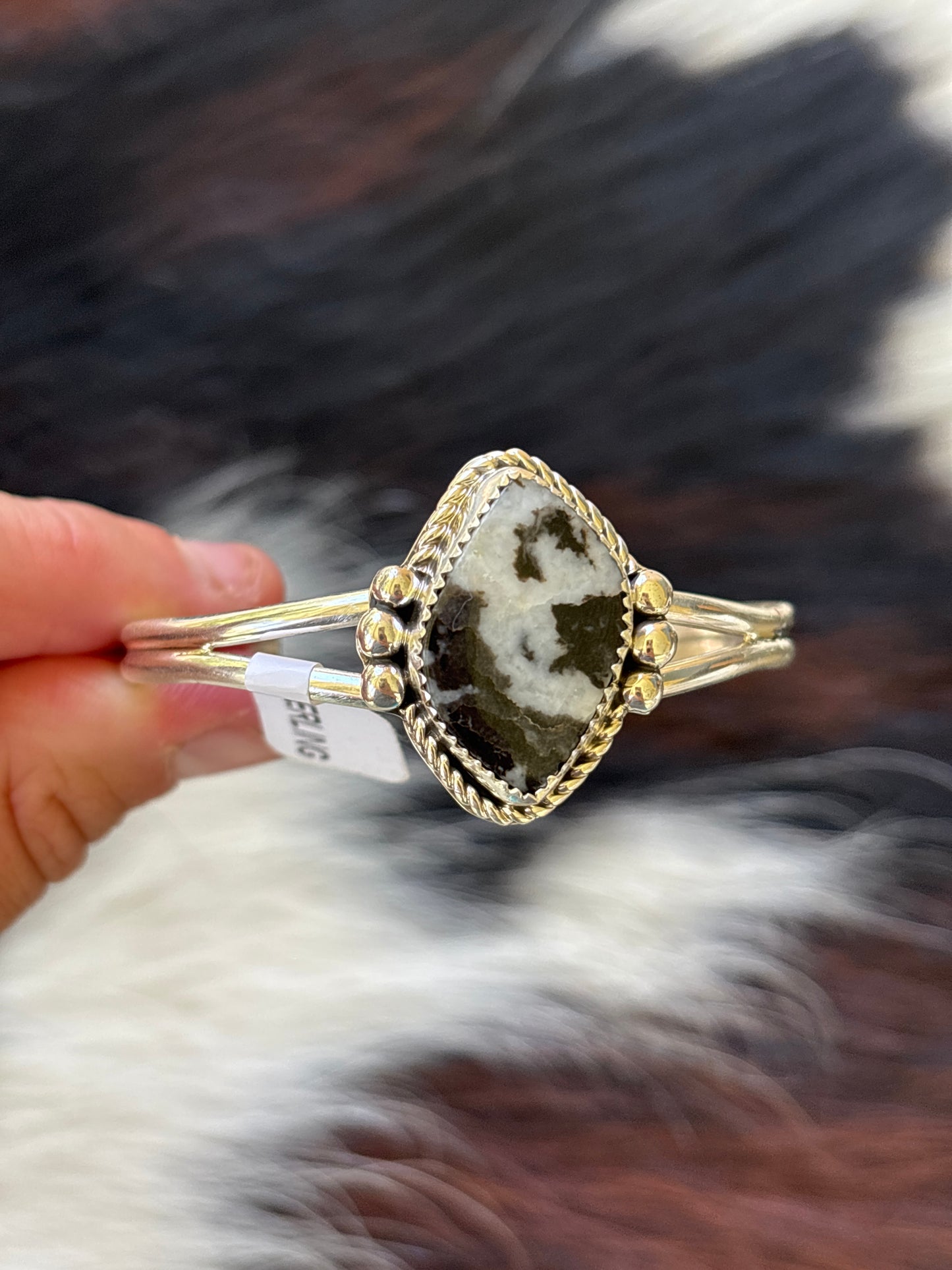 Native American, Handmade, Zebra Jasper & Sterling Silver Cuff