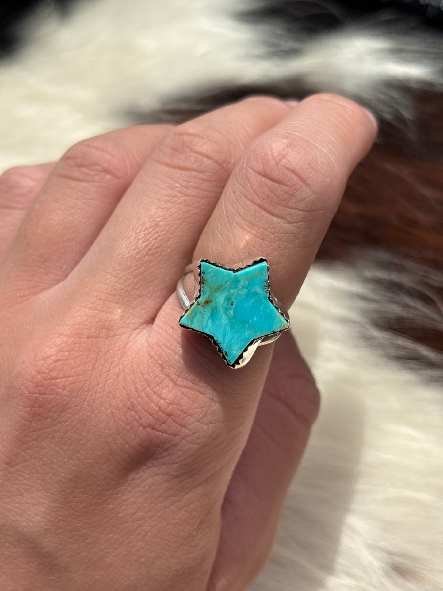 Native American, Hand-Made, Turquoise & Sterling Silver Star Ring