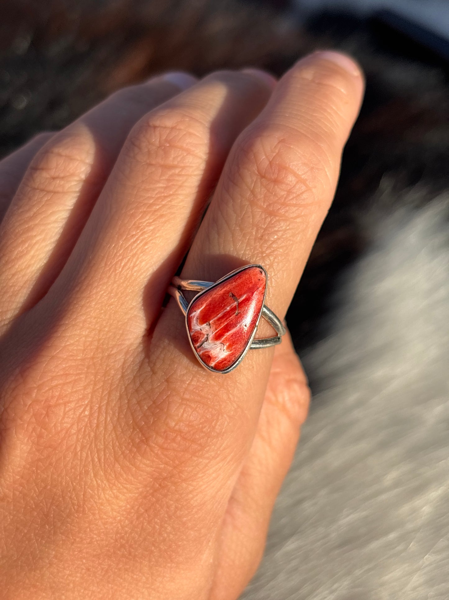 Native American, Hand-Made, Spiny Oyster & Sterling Silver Ring