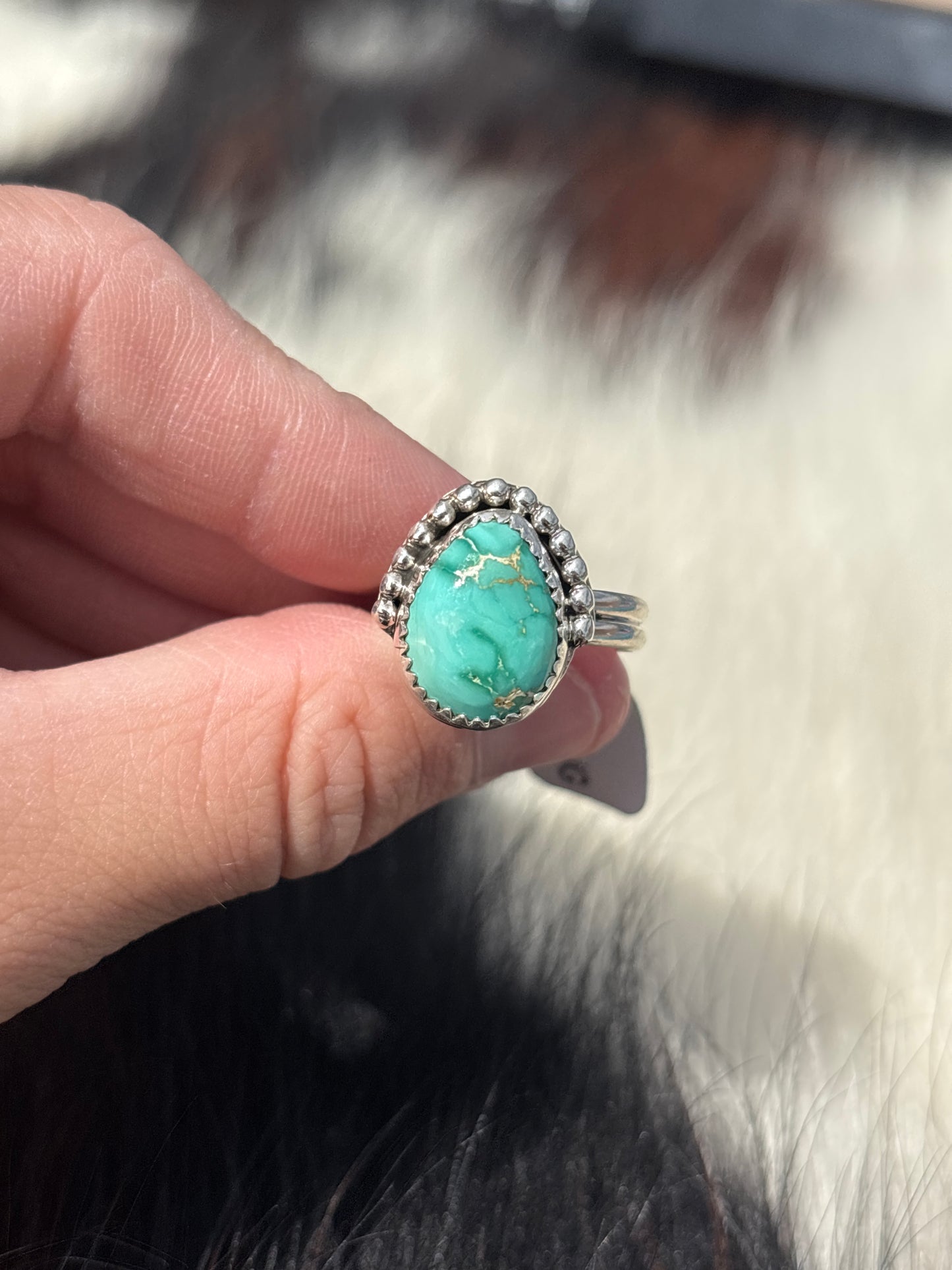 Native American, Hand-Made, Emerald Valley Turquoise & Sterling Silver Ring